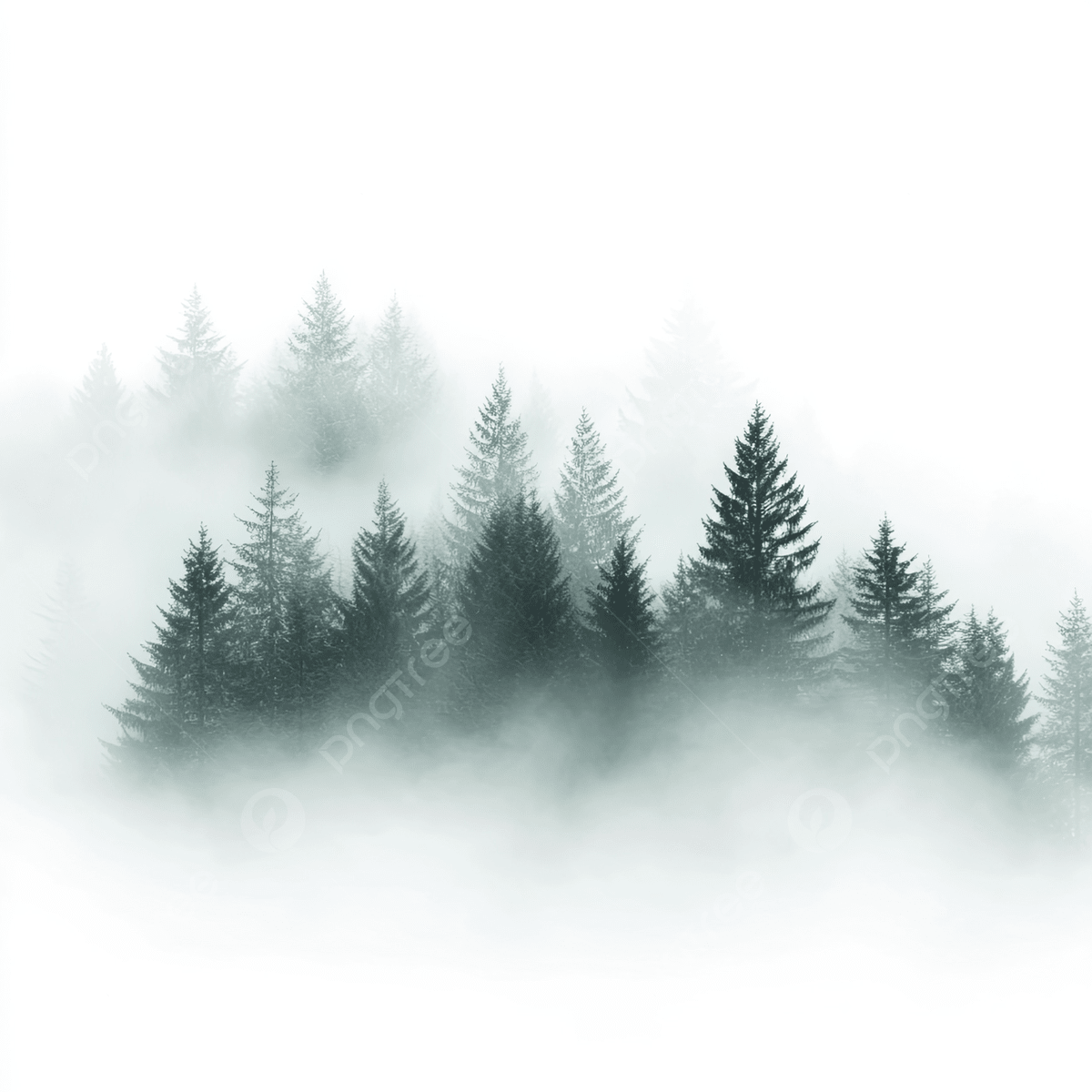 1200x1200 Foggy Forest Landscape With Pine Trees On White Background, Forest, Foggy, Landscape Background Image And Wallpaper for Free Download
