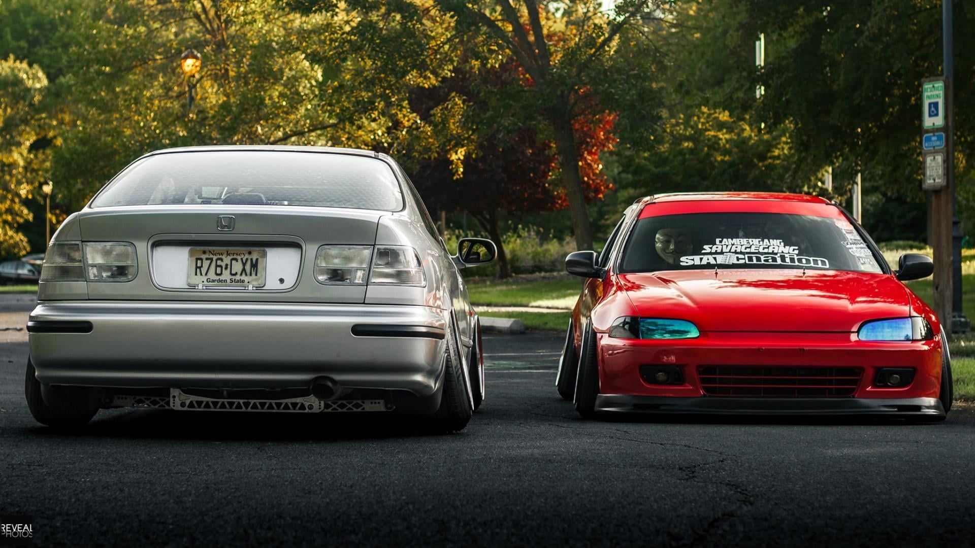 1920x1080 HD wallpaper: car meet, honda, civic, stance, slammed, automotive, photography