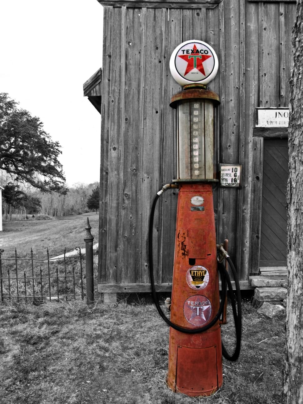970x1293 brown texaco ethyl vintage gasoline pump free image