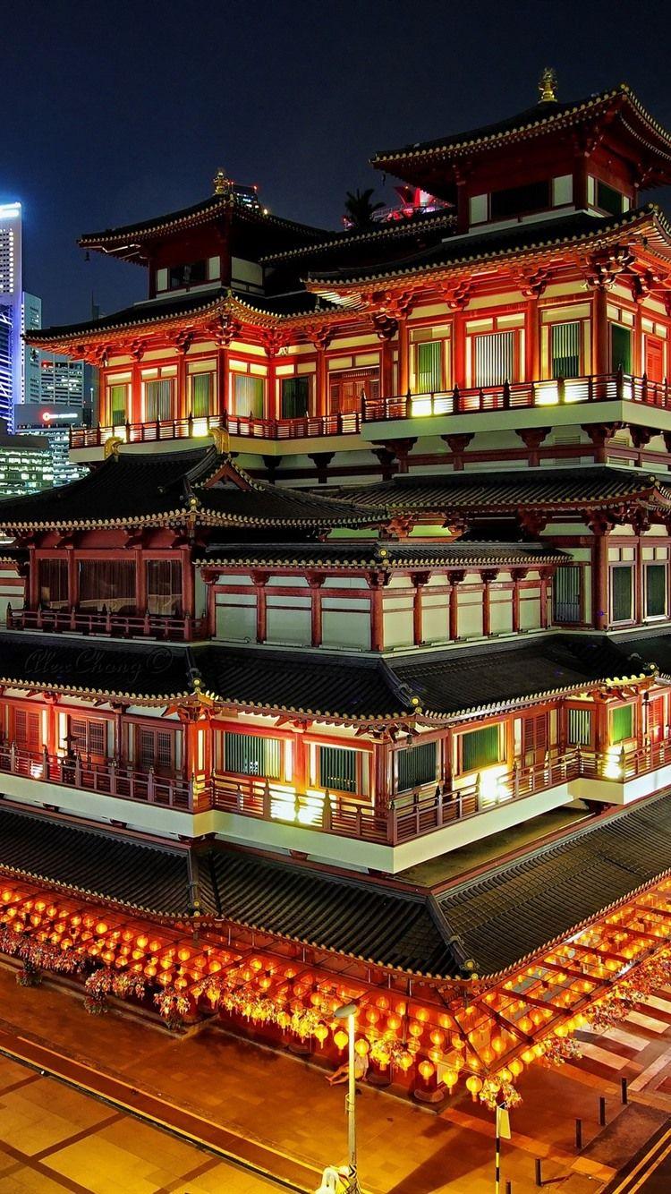 750x1334 Singapore, City Night, Buddhist Temple, Lights 750x1334 IPhone 8 7