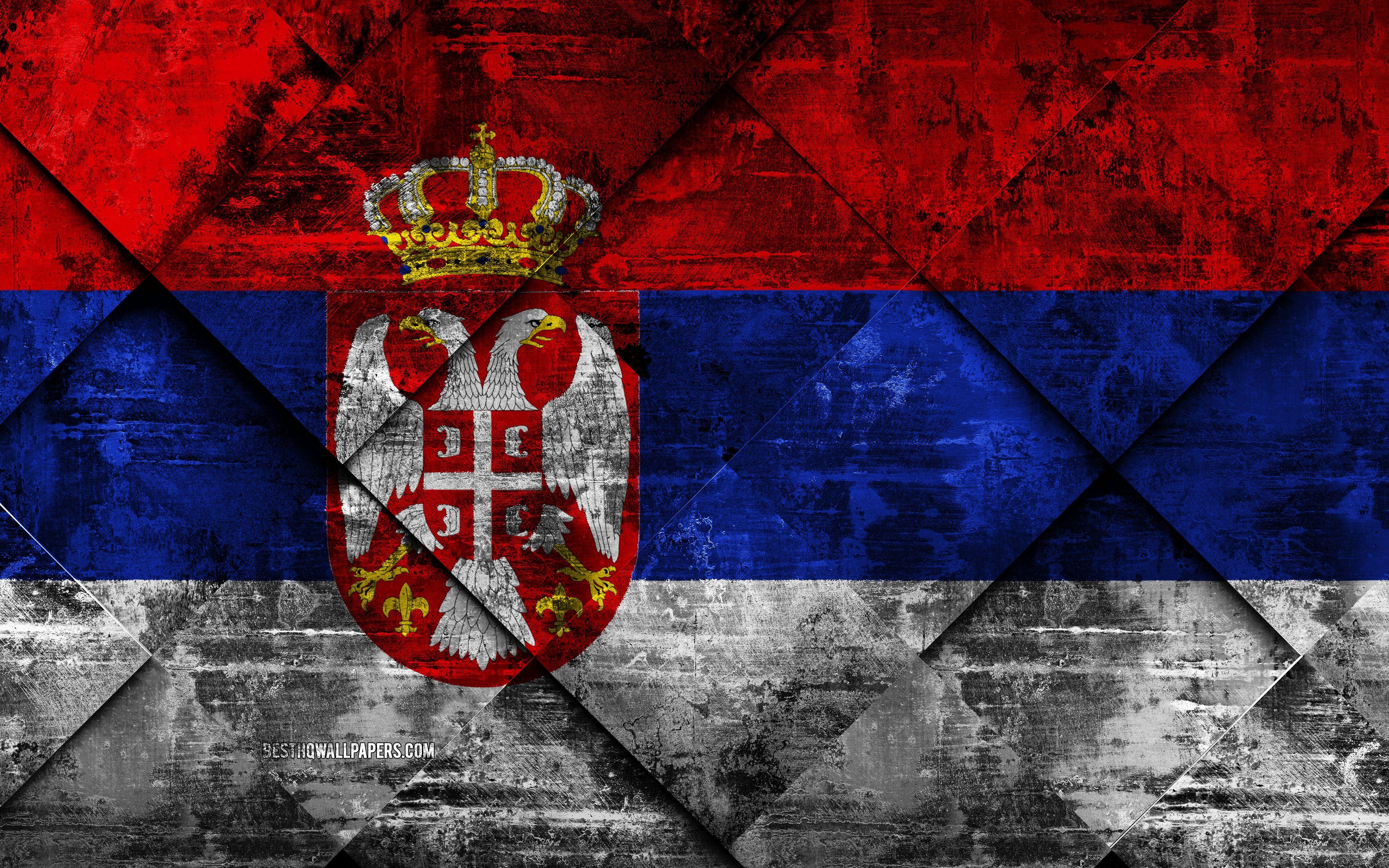 3840x2400 Download wallpaper Flag of Serbia, 4k, grunge art, rhombus grunge