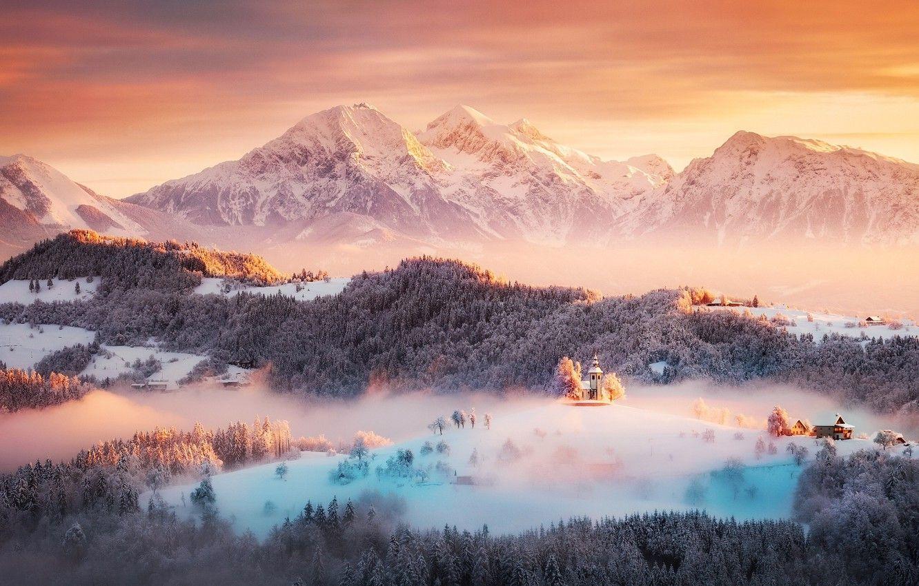 1332x850 Wallpaper winter, light, snow, mountains, Slovenia image