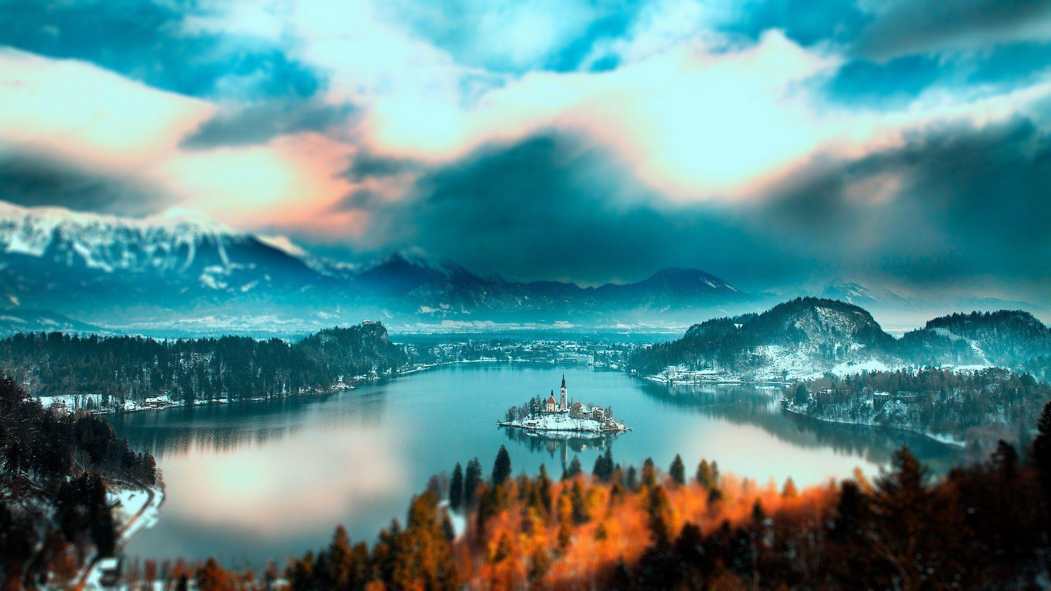2048x1152 slovenia, Bled, Lake, Slovenia, Lake, Bled, Mountain, Forest