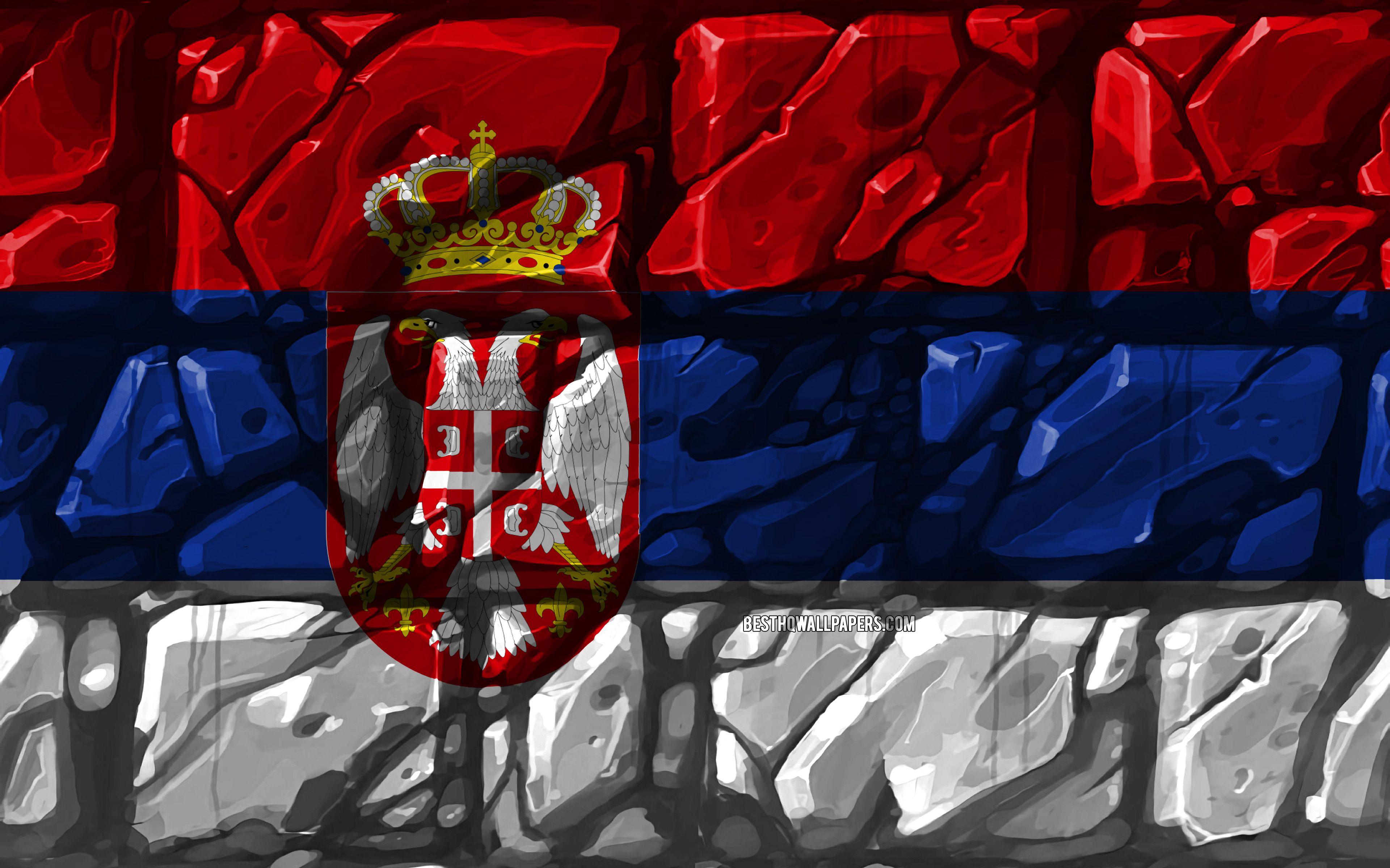 3840x2400 Download wallpaper Serbian flag, brickwall, 4k, European