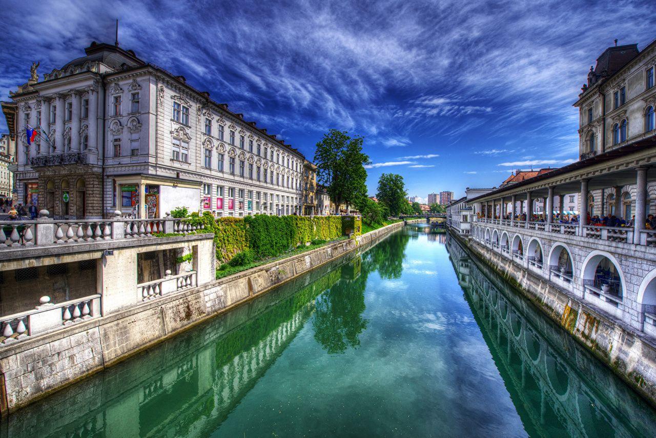 1280x854 Wallpaper Ljubljana Slovenia Canal Sky Cities Houses