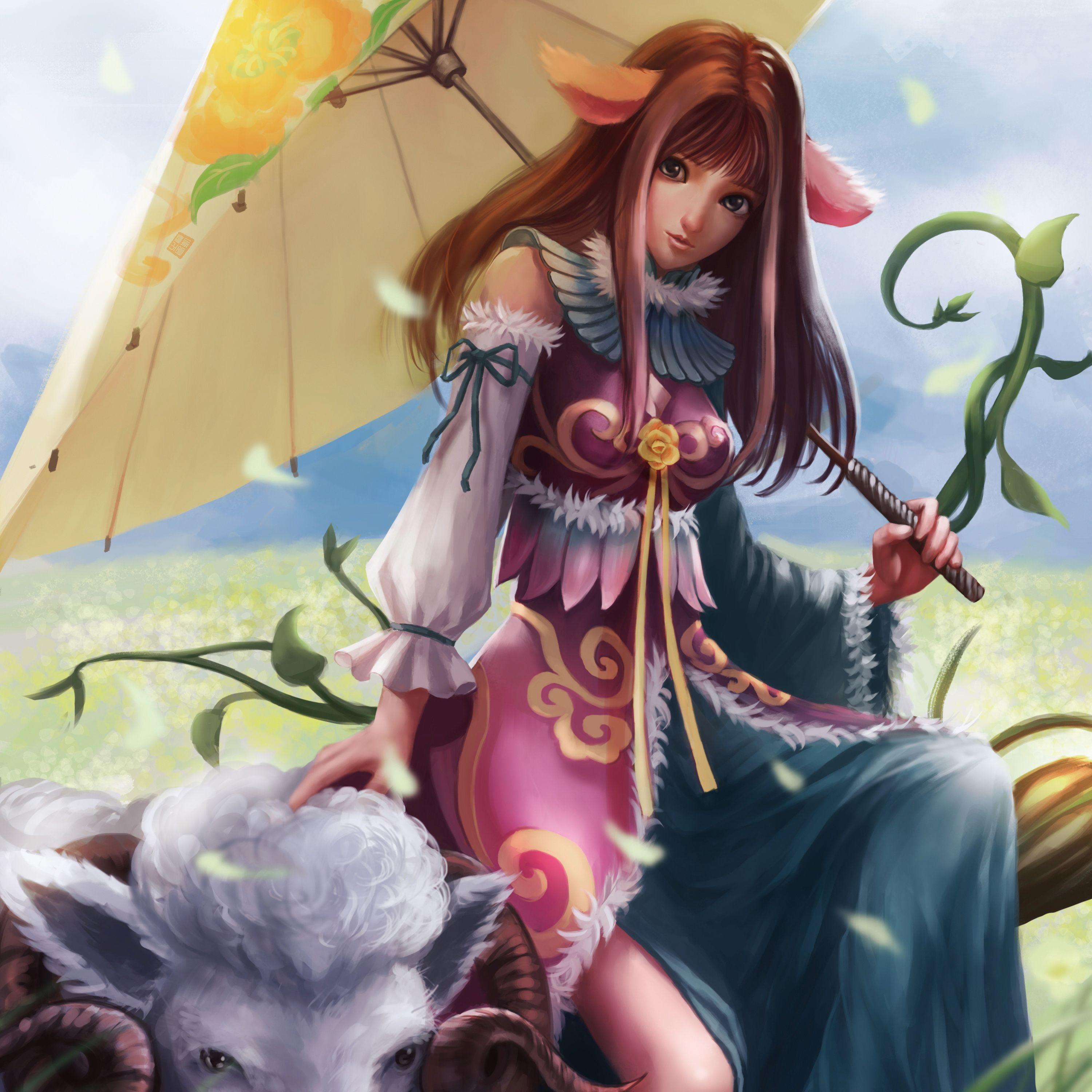 3000x3000 Desktop Wallpaper Brown haired Anime Girls Fantasy 3000x3000