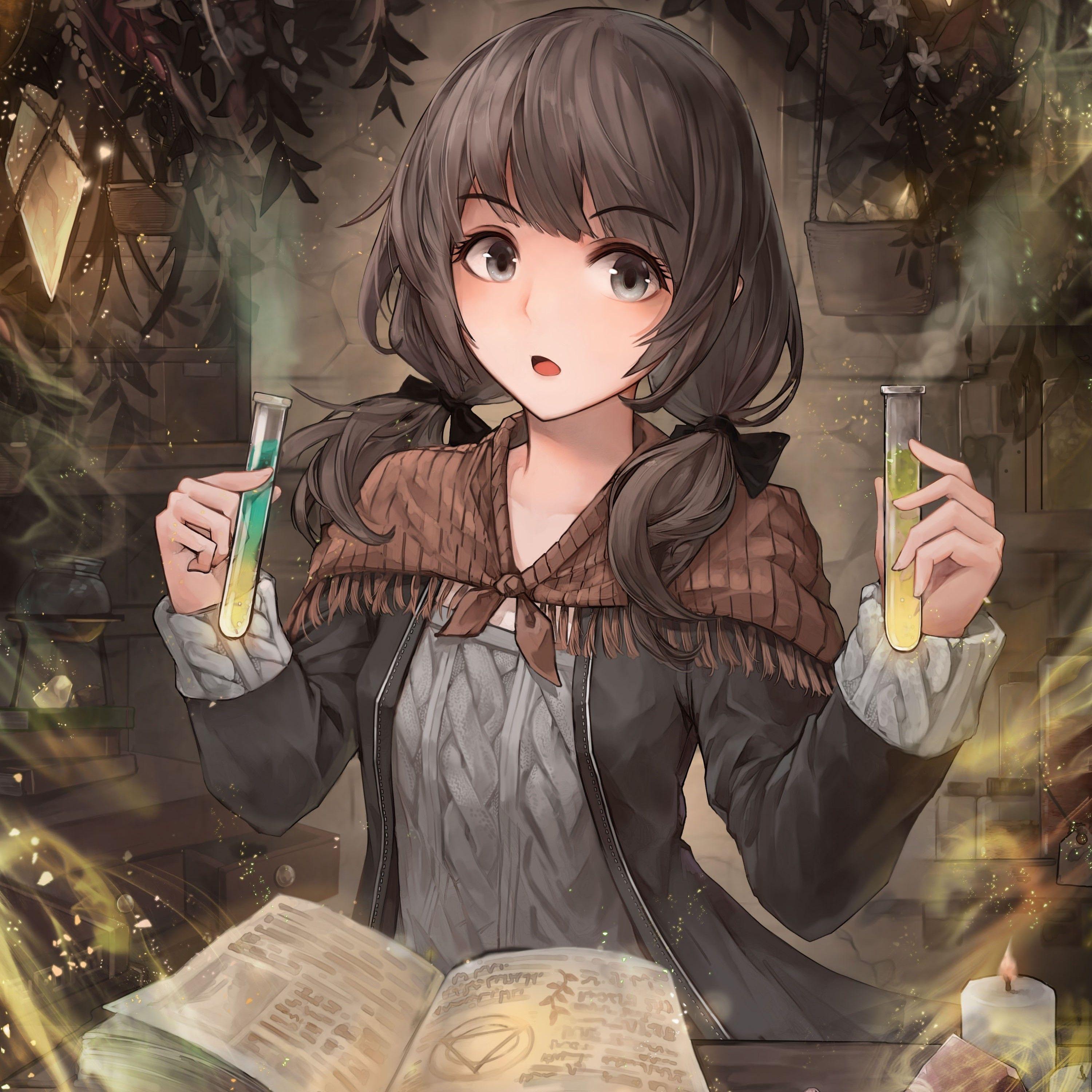 3000x3000 Download 3000x3000 Anime Girl, Magic, Brown Hair, Spell Book