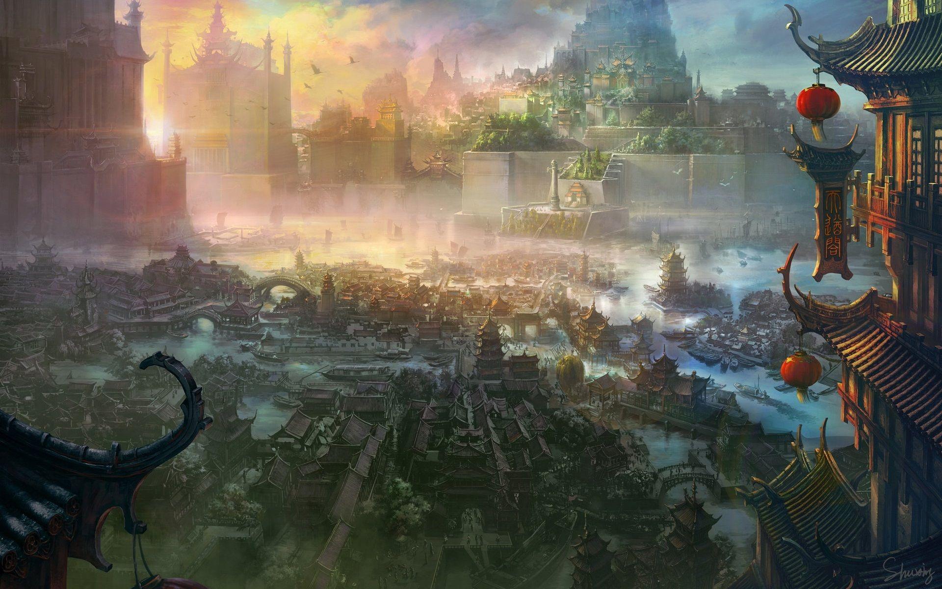 1920x1200 Wallpaper Ancient Chinese city, art painting 1920x1200 HD Picture, Image