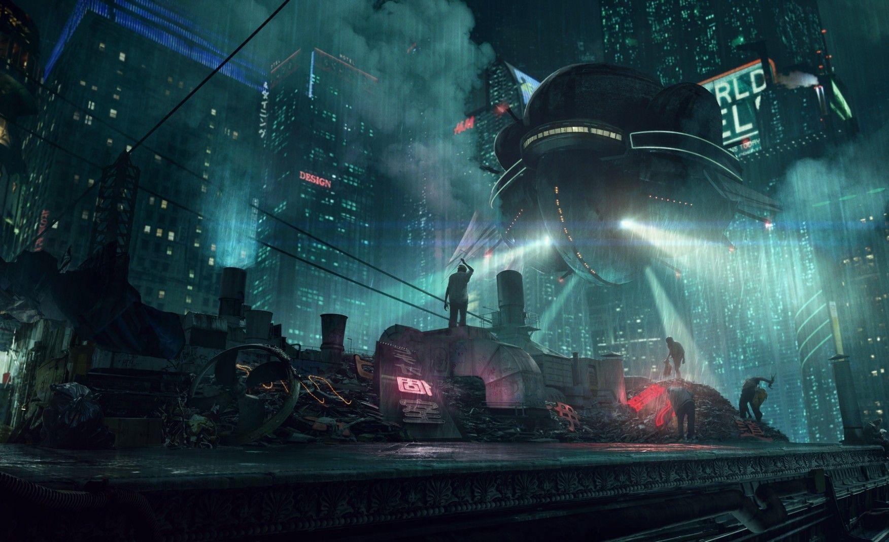 1752x1068 Download 1752x1068 Cyberpunk, Fantasy World, Sci Fi, Raining