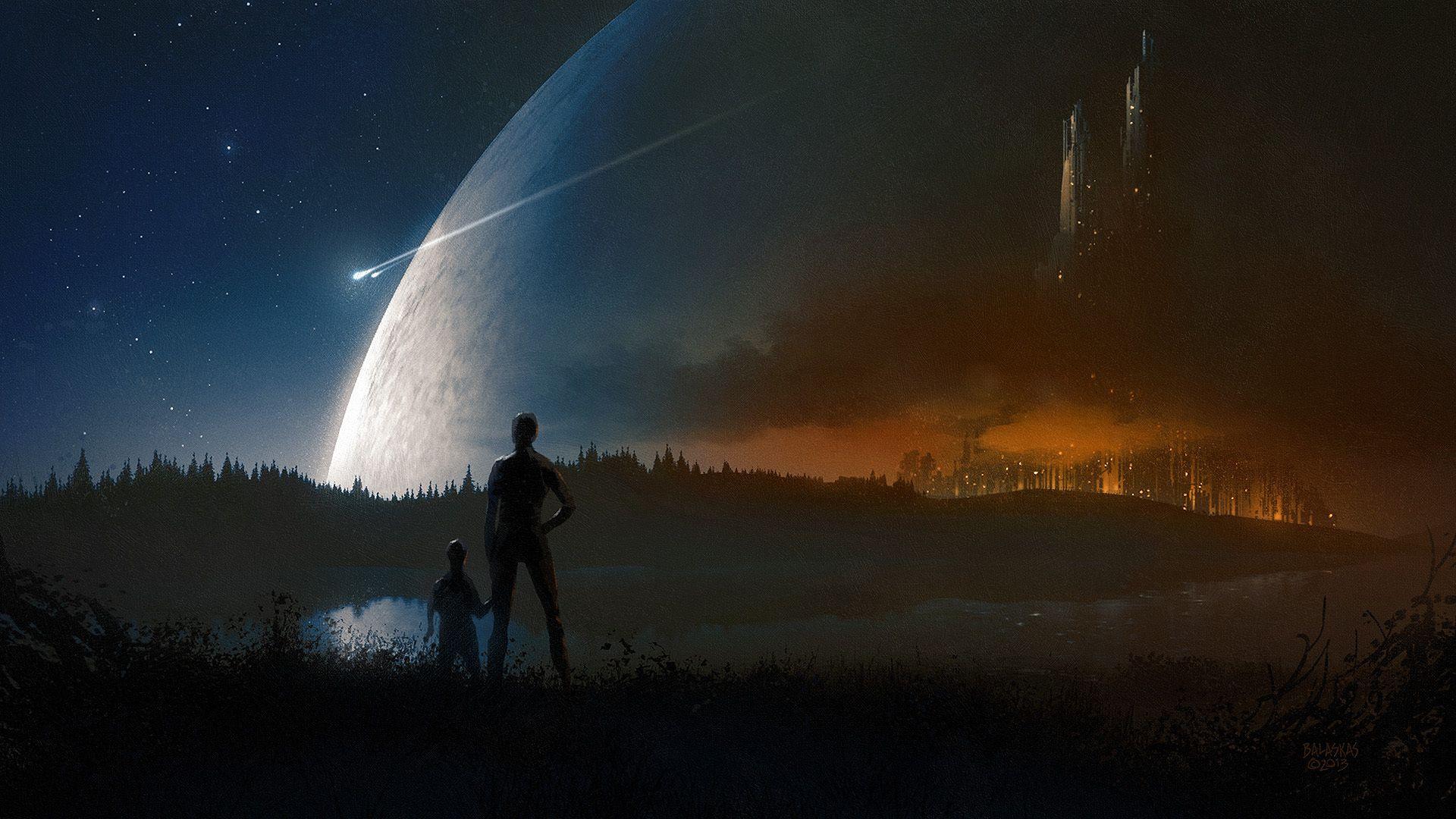 1920x1080 Fantastic World Planet Fantasy Sci Fi City Mood Space Moon Stars