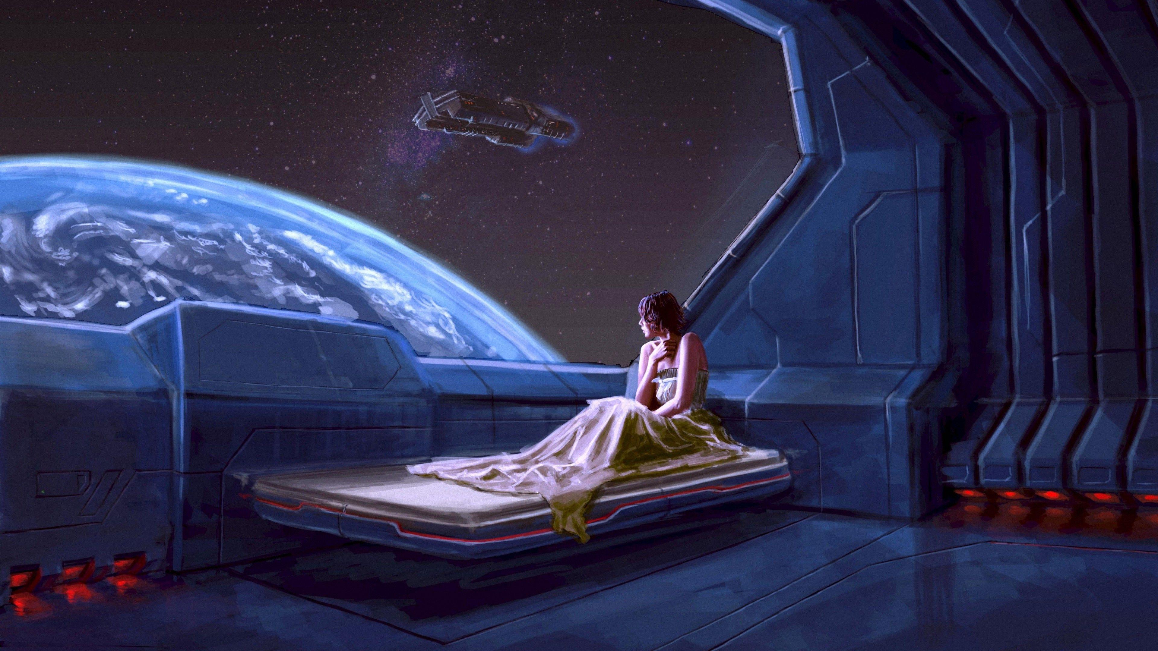 3840x2160 artwork, Science Fiction, Futuristic, Planet, Women Wallpaper HD