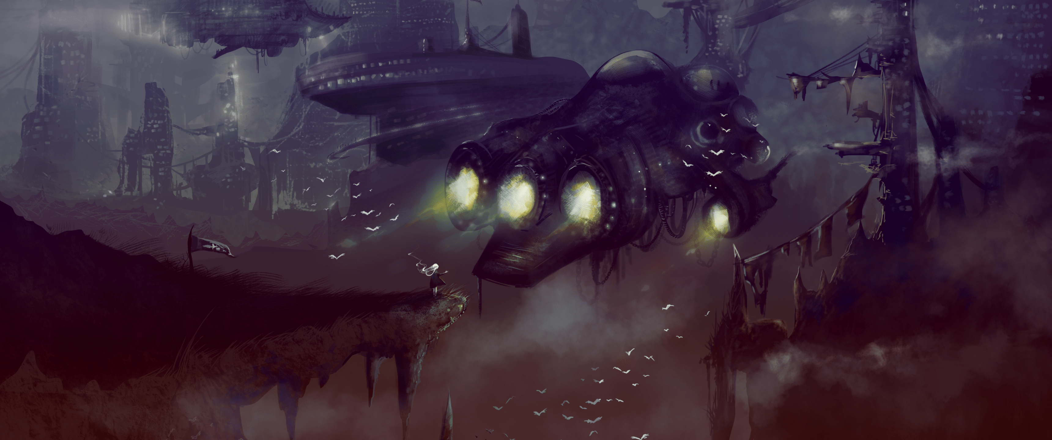 3440x1440 Download 3440x1440 Fantasy Girl, Edge, Spaceship, Sci Fi, Fantasy