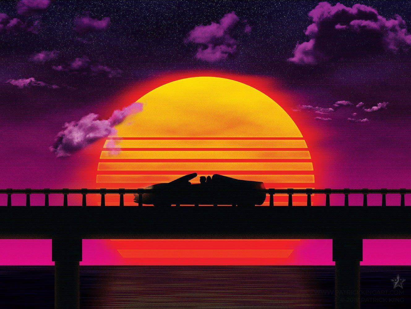 1329x1000 Causeway (Car) Sticker, vaporwave, outrun, 80s, retro