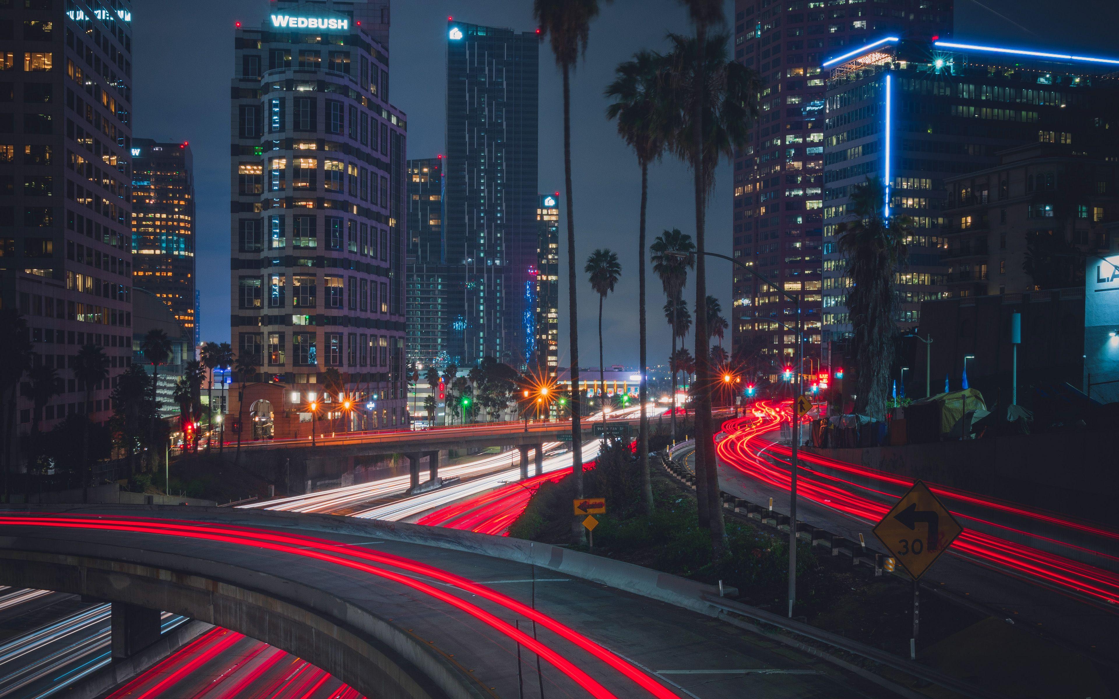 3840x2400 City Night Summer La Nature Wallpaper