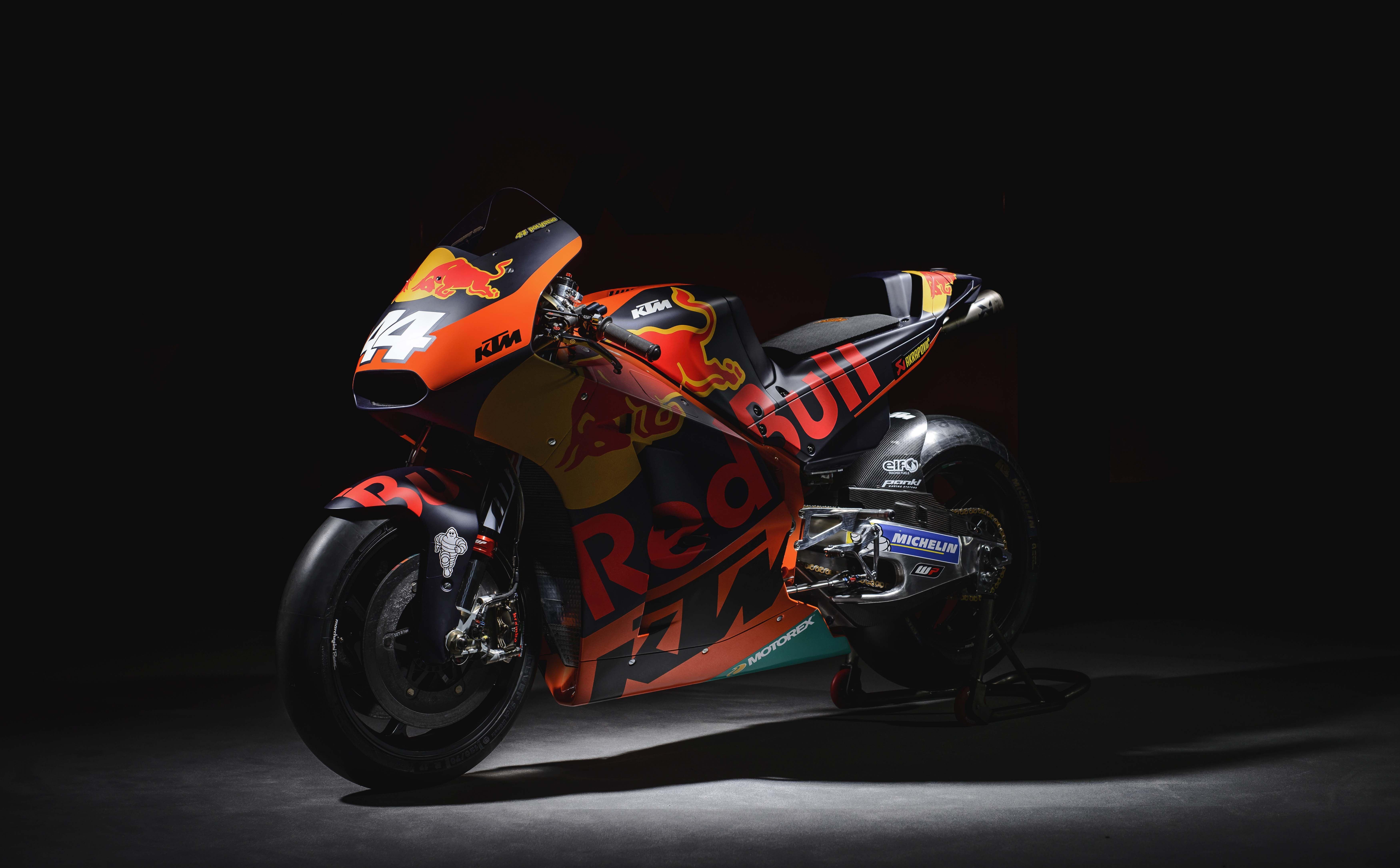 7000x4342 Black, red, and orange Red Bull sports bike HD wallpaper