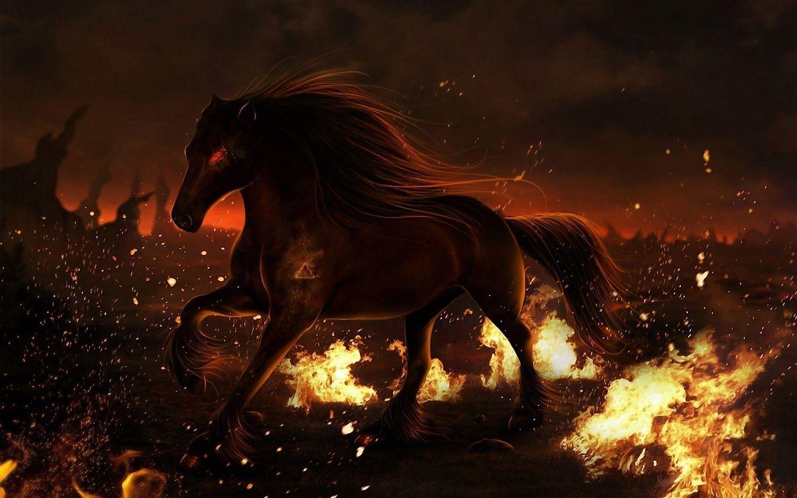 1600x1000 Free download Fire Horse Dark theme abstract animal wallpaper