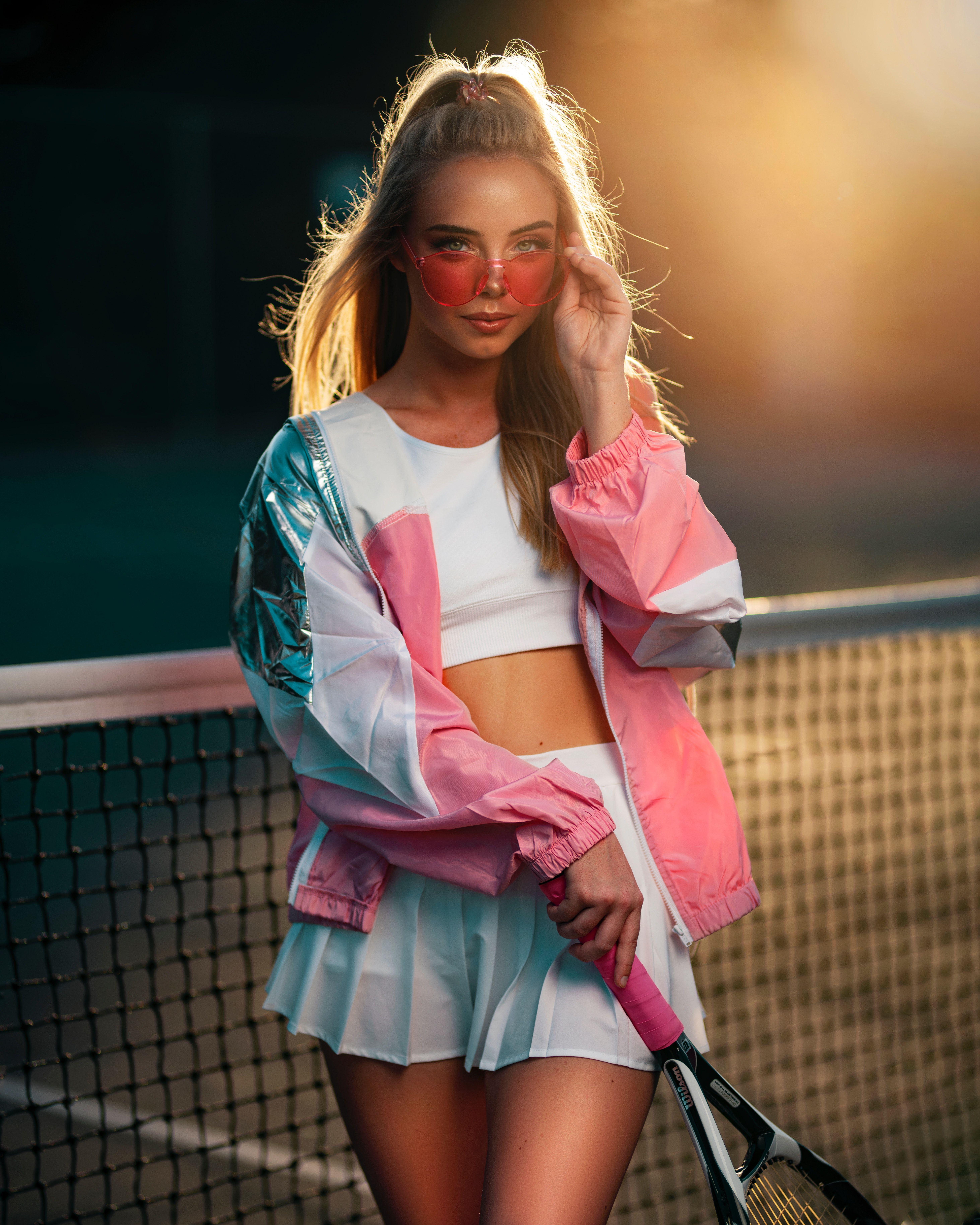 5851x7315 Desktop Wallpaper Skirt Blonde girl Beautiful sports nets 5851x7315