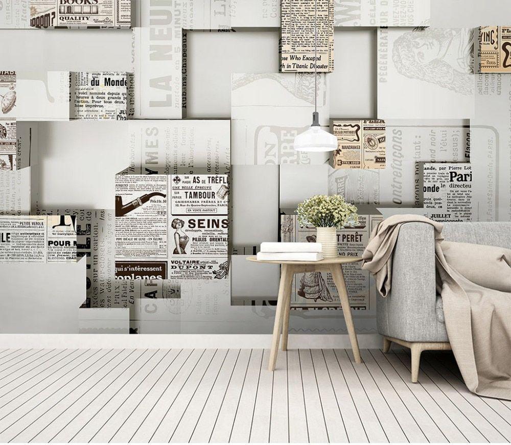1000x871 Vintage Wall Paper Stickers Geometric Retro Newspaper Background