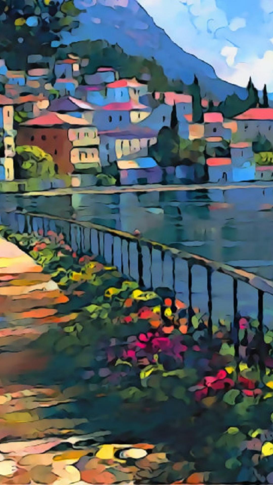 1080x1920 Thành phố mùa hè Ý Bức tranh đầy màu sắc Aqua Bright Android