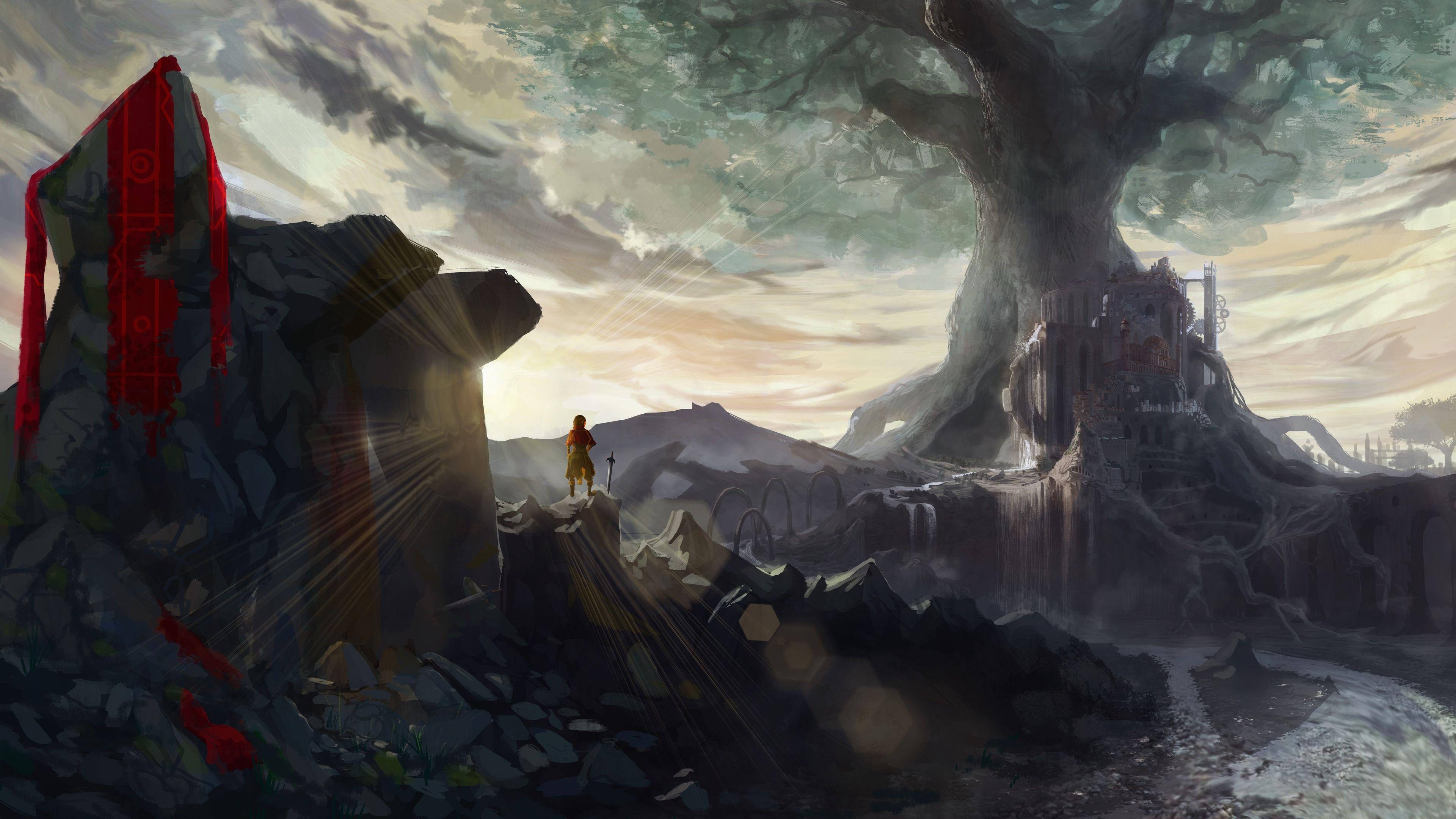 3840x2160 Anime Warrior Girl With Sword On Mountain Artwork 4k