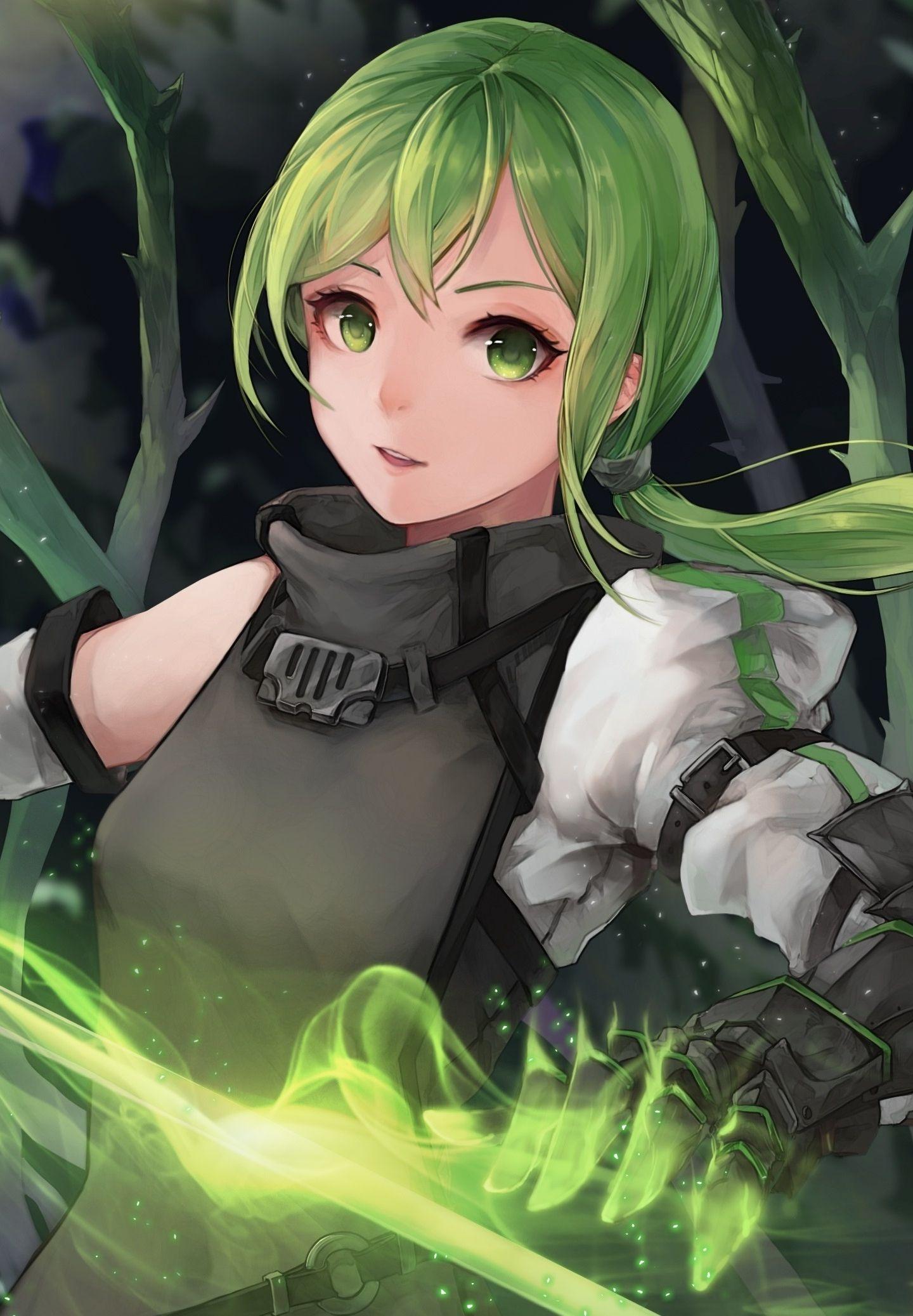 1440x2074 Download 1440x2560 wallpaper green eyes, anime girl, warrior, qhd