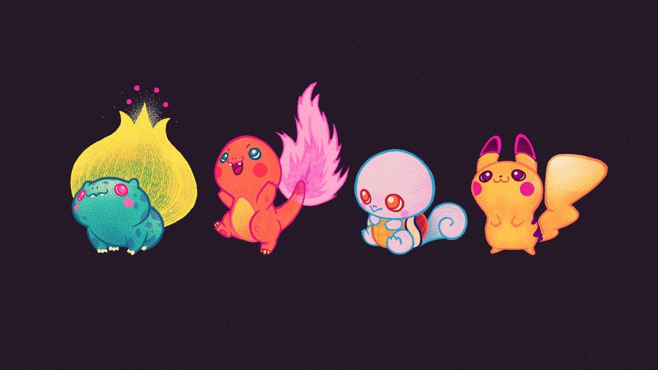 1280x720 Illustration gaming pokemon wallpaper neon kanto neon starters