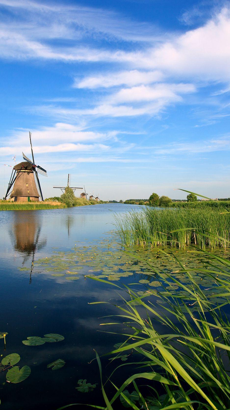 938x1668 Download wallpaper 938x1668 holland, mills, river, vegetation