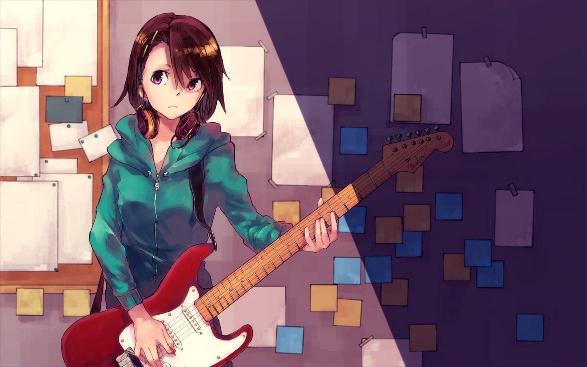 1920x1200 Anime Girl playing guitar HD Wallpaper. Background Image