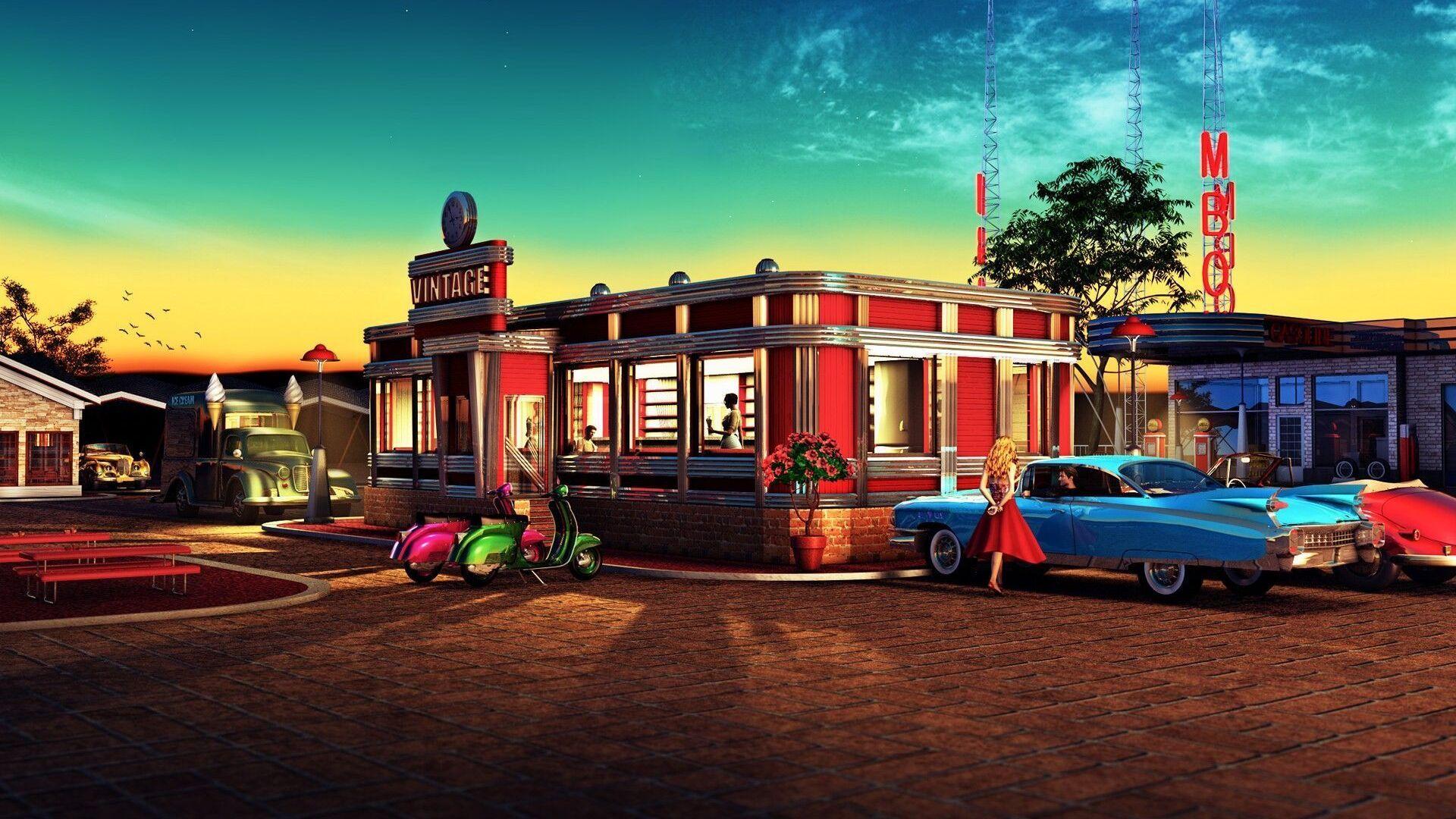 1920x1080 Retro Diner Laptop Full HD 1080P HD 4k Wallpaper, Image, Background, Photo and Picture