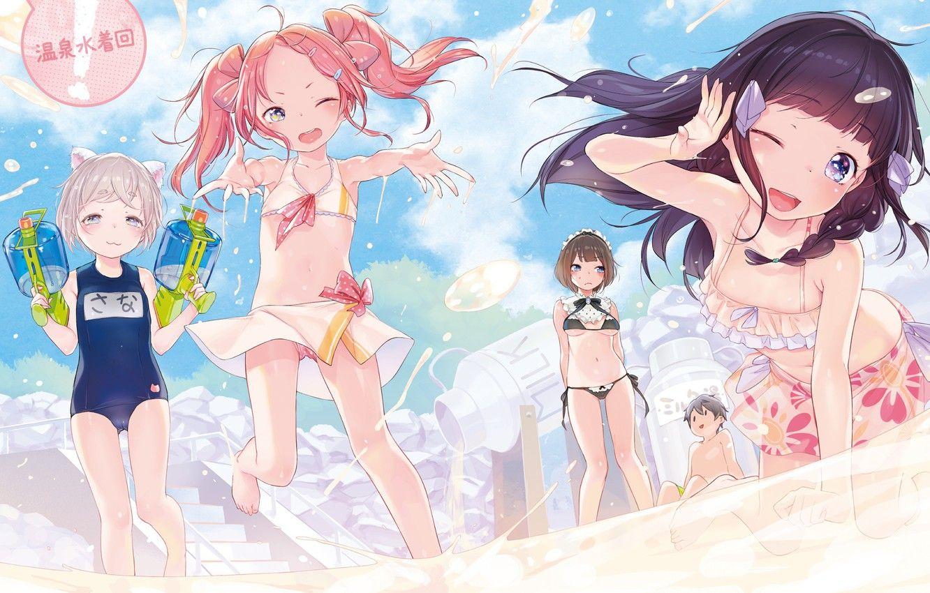 1332x850 Wallpaper beach, summer, girls, kyou kara ore wa loli no himo! image for desktop, section сэйнэн