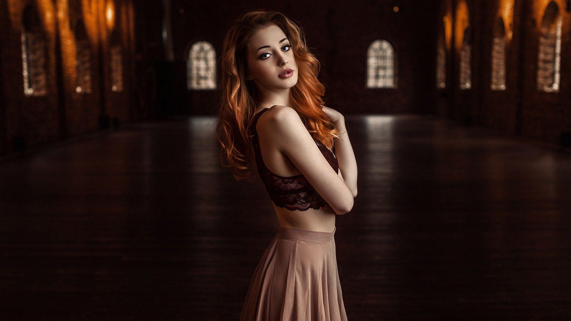 1920x1080 #bra, #portrait, #skirt, #depth of field, #women