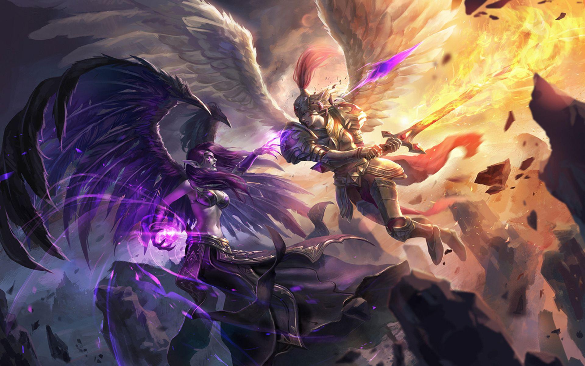 1920x1200 Image League of Legends Magic Swords Morgana vs Kayle 1920x1200