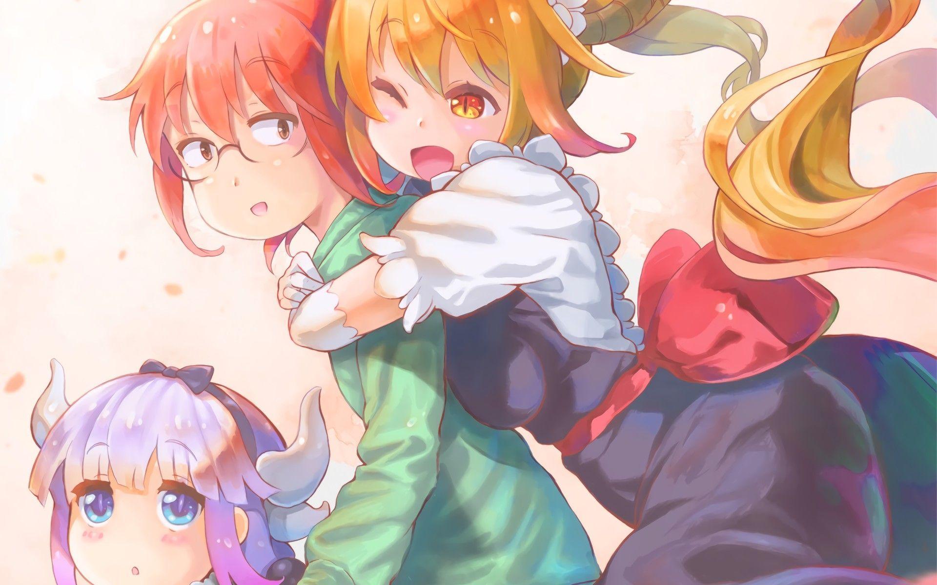 1920x1200 Tohru, Kobayashi, Kanna, Cute, Hugging; Kobayashi San Chi No Maid Dragon. Miss Kobayashi's Dragon Maid, Dragon Maid Manga, Kobayashi San Chi No Maid Dragon