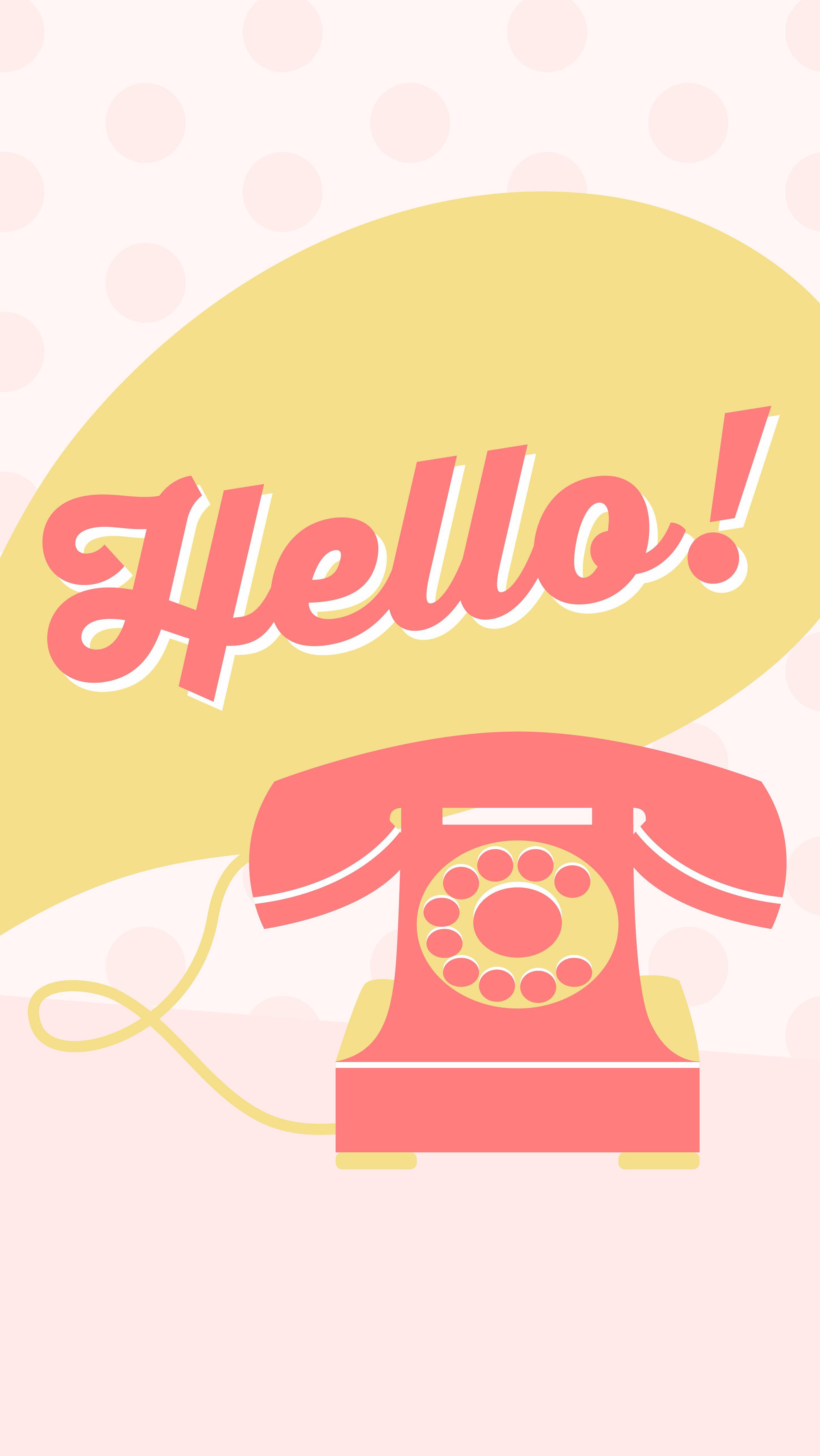 2898x5144 Pastel Pink yellow coral Hello vintage telephone phone iphone