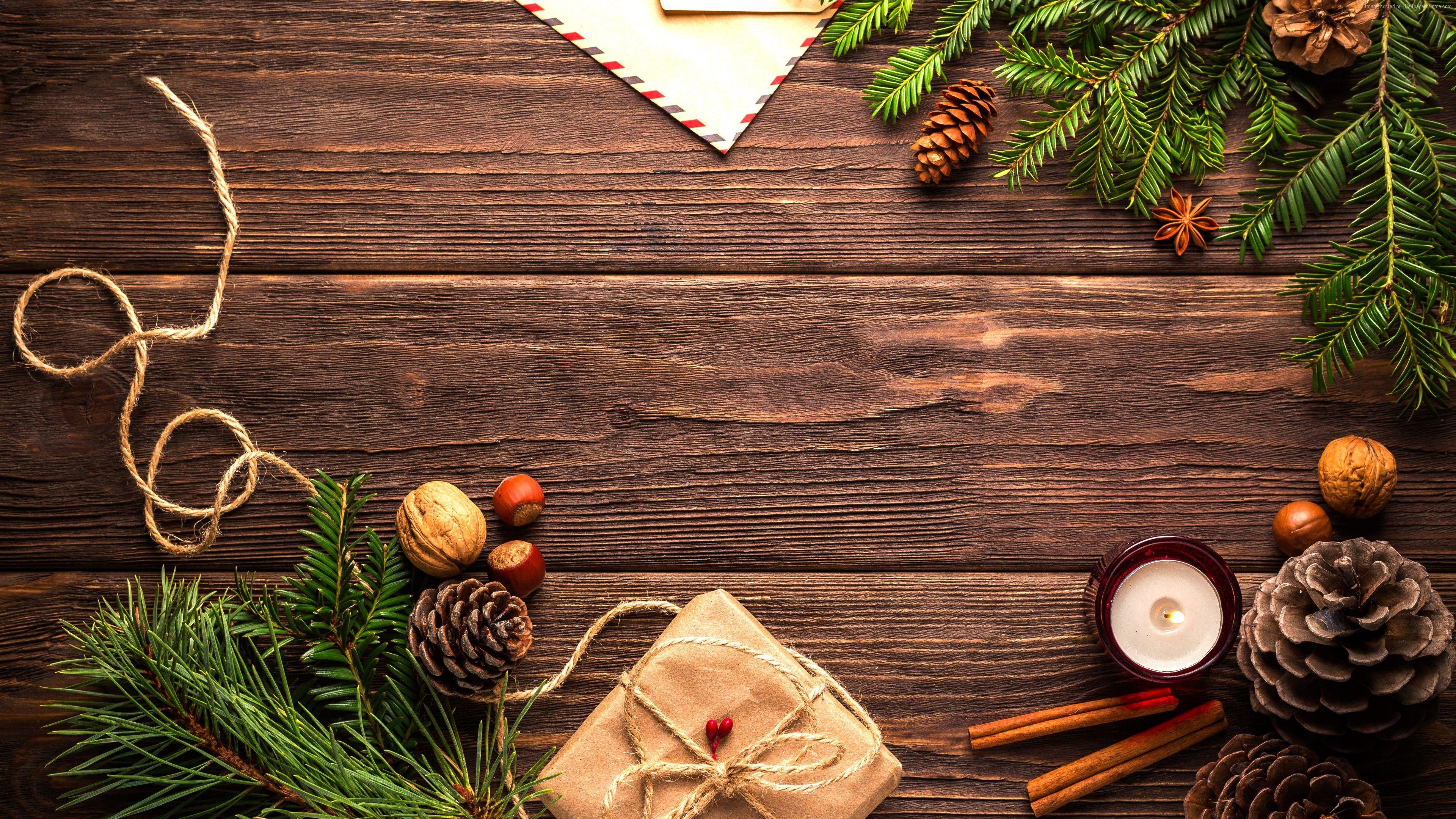 3840x2160 Stock Image Christmas, New Year, Table, Fir Tree, 5k, Stock