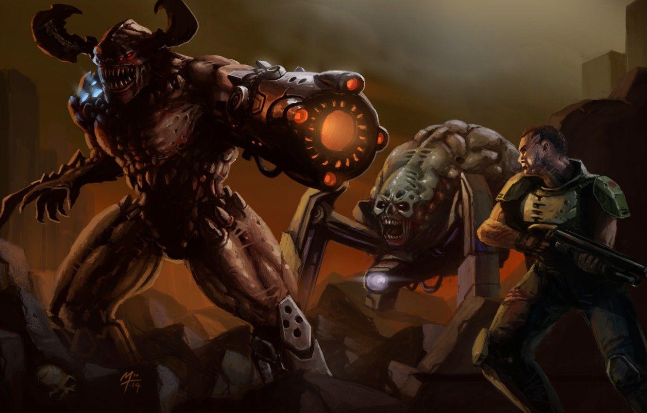 1332x850 Wallpaper the game, legend, art, Game, Doom, DOOM, Cyber demon, spider mastermind image for desktop, section игры