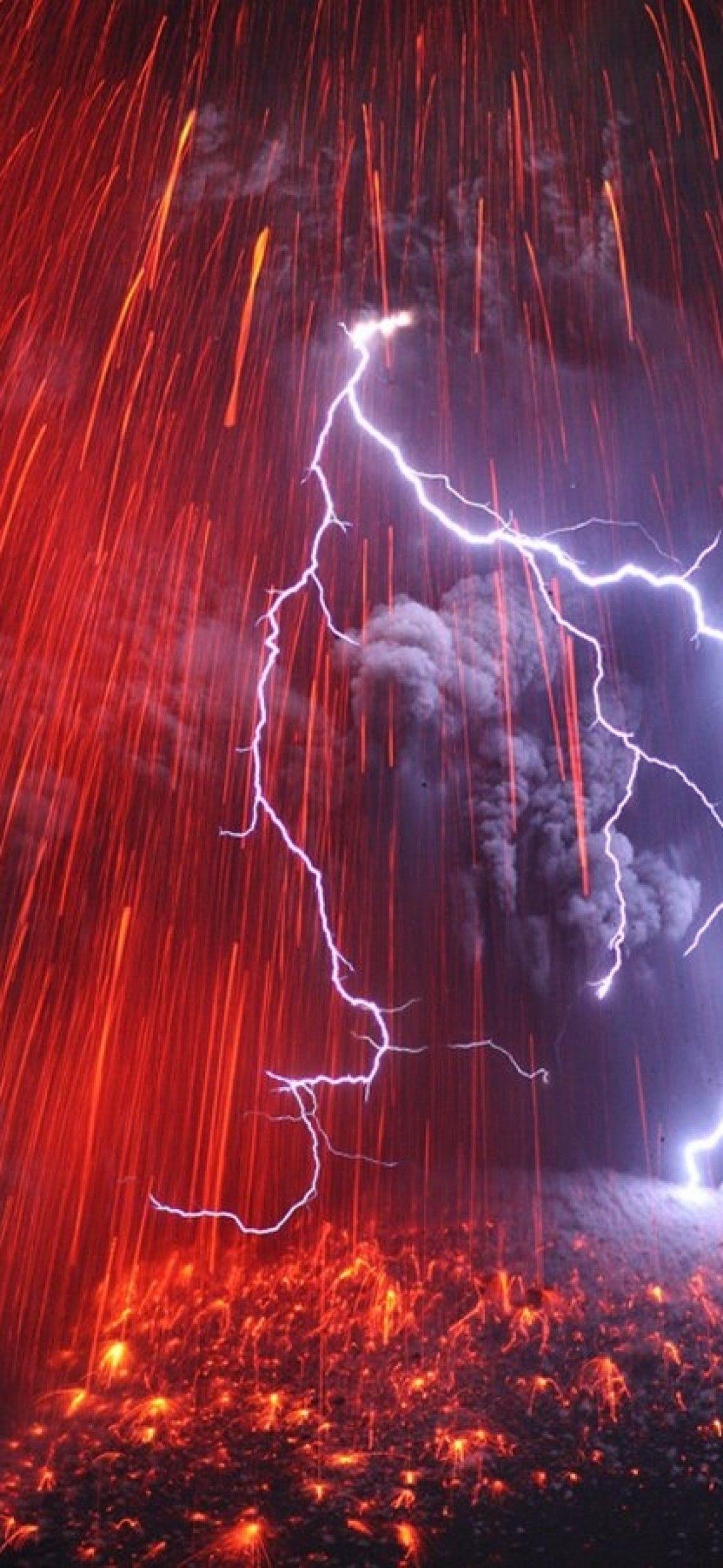1125x2436 Download 1125x2436 Volcano, Lightning Wallpaper for iPhone X