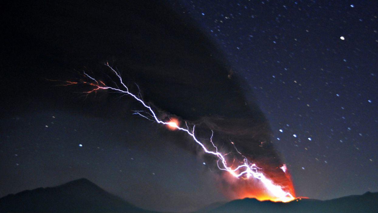 1245x700 Nature stars volcanoes lava lightning skyscapes eruption magma