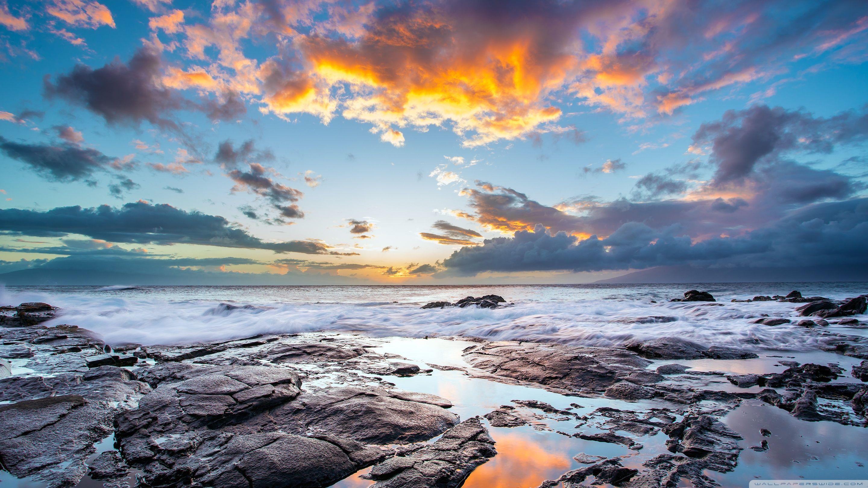 2880x1620 Sunset Maui Hawaiian Island Ultra HD Desktop Background Wallpaper
