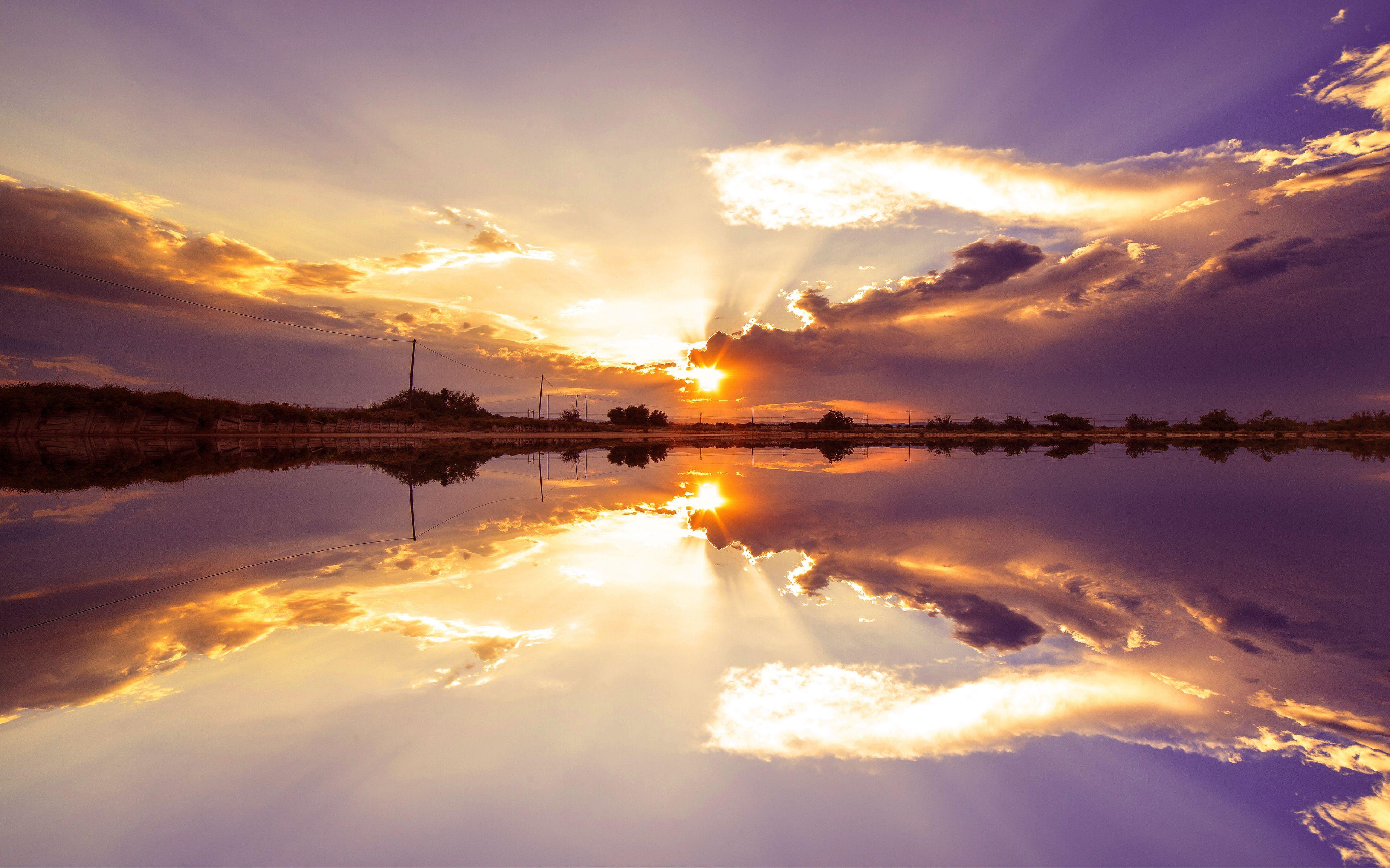 3840x2400 Download wallpaper 3840x2400 sunset, skyline, lake, clouds, saint