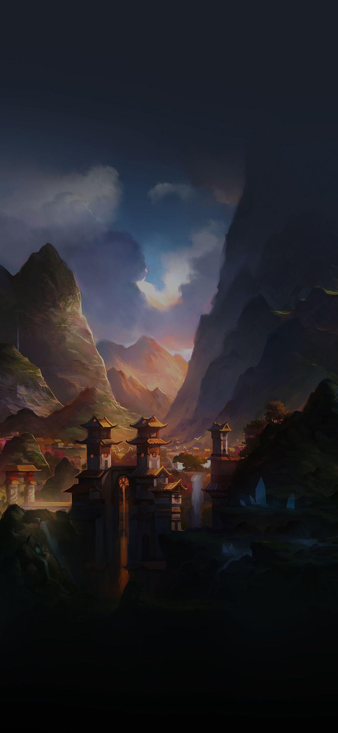 1125x2436 Mountain Art Illust China Anime Peaceful