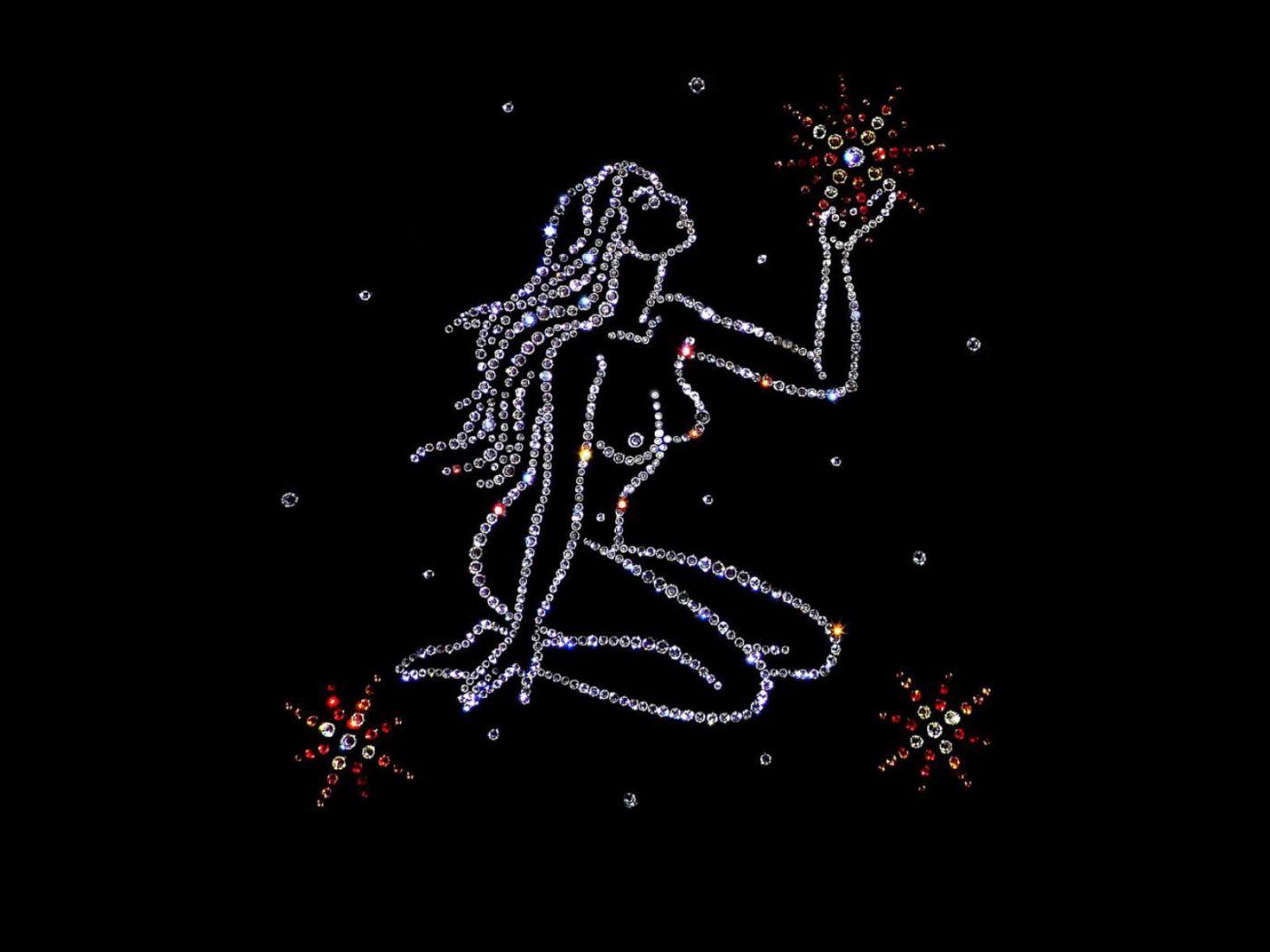 1400x1050 Brilliant zodiac sign Virgo on a black background. Desktop wallpaper 1400x1050