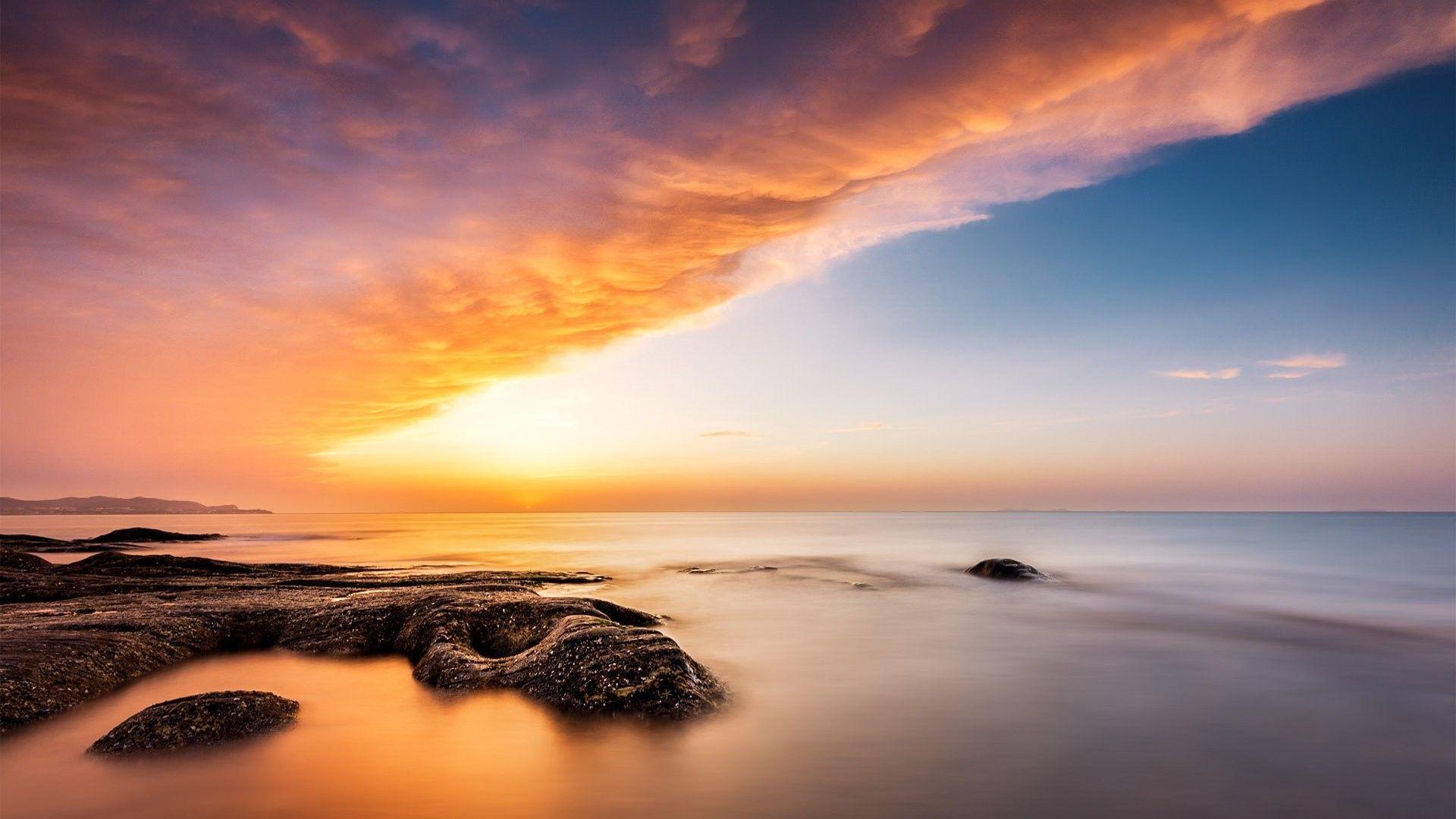 1920x1080 Beach Landscape, Clouds, Sunset, Flower Background, Sky, Windows Desktop Image, Nature, Wallpaper, water Background, Beauty, Blue, Ocean W