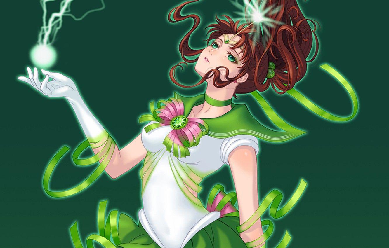 1332x850 Wallpaper girl, green, lightning, form, sailor jupiter, Bishoujo