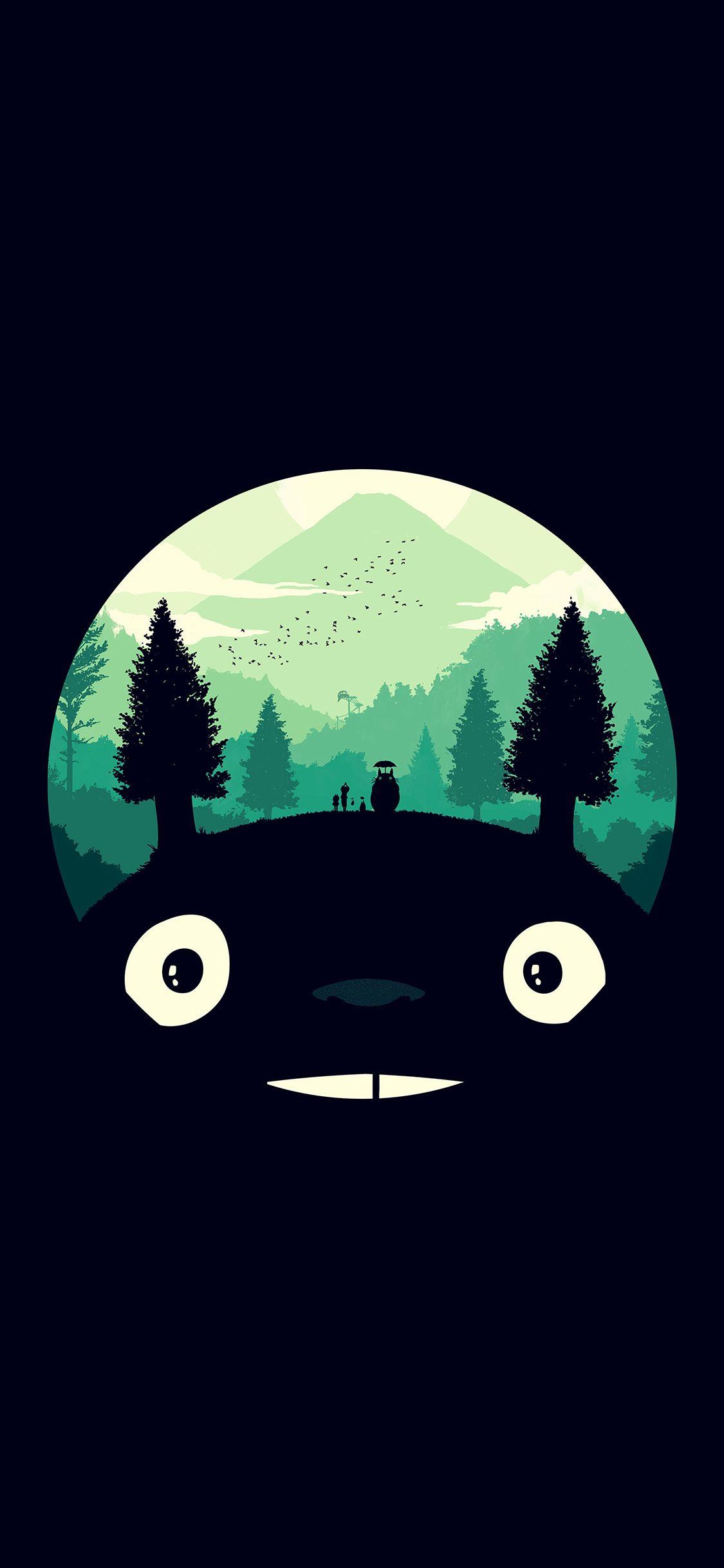 1125x2436 Totoro Art Illust Simple Cute Dark Wallpaper