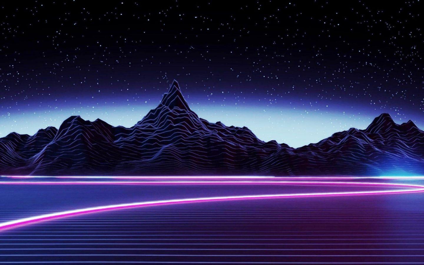 1440x900 Free download Desktop Neon Mountain Wallpaper Dark Aesthetic