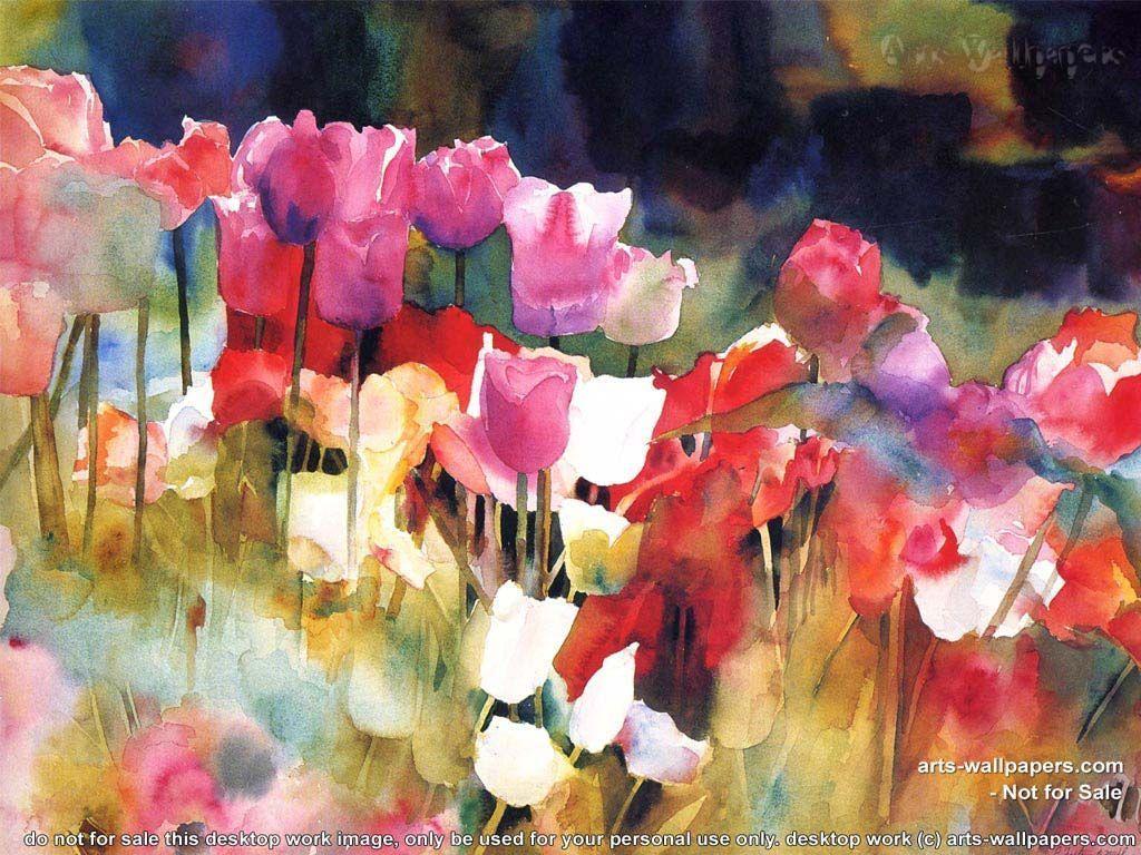 1024x768 Desktop Flower Painting Wallpaper .