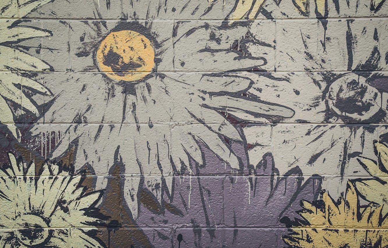 1332x850 Wallpaper wallpaper, wall, graffiti, art, flowers, background