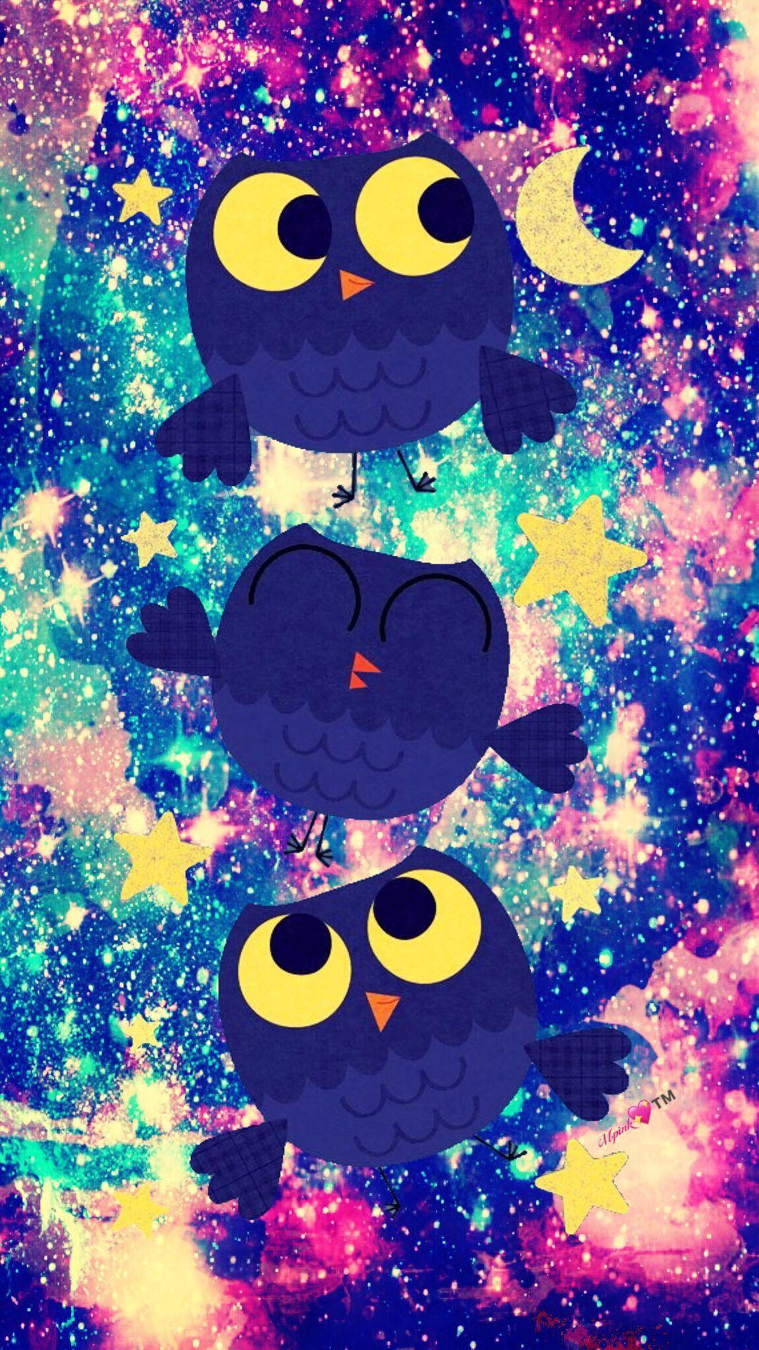 1080x1920 Cute Owls Galaxy Wallpaper #androidwallpaper #iphonewallpaper
