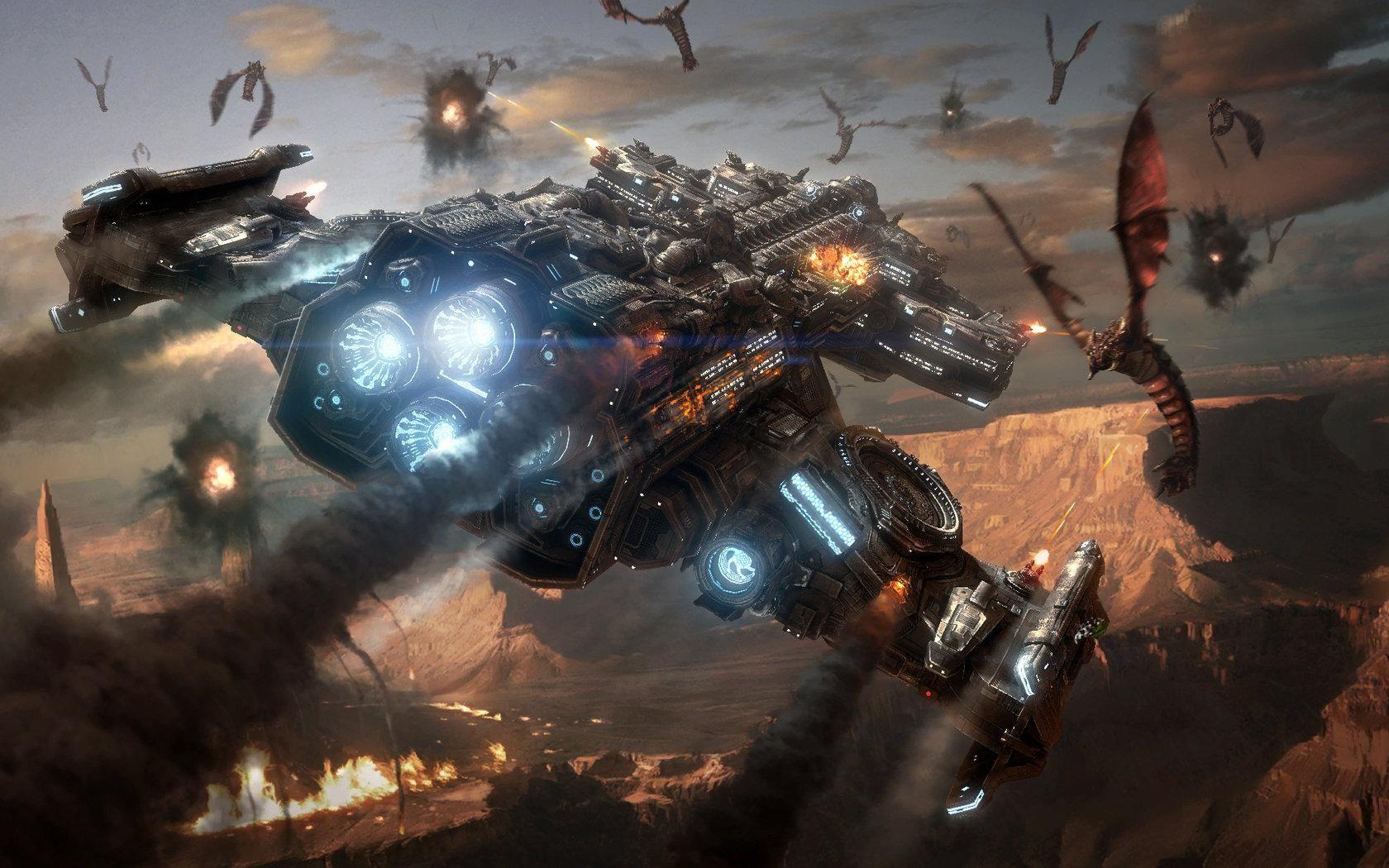 1680x1050 spaceship, StarCraft, Zerg, Futuristic, Battlecruiser Wallpaper